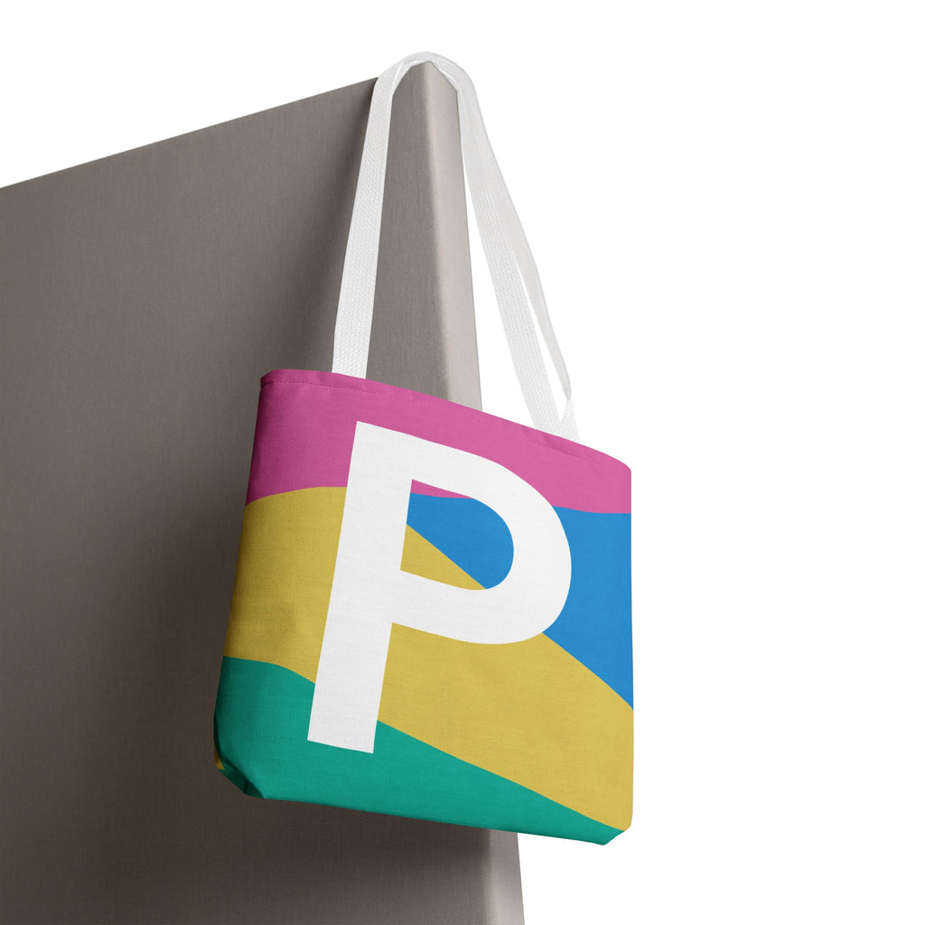 Monogram 'P' Colorblock Tote Bag — Personalized Initial P Shoulder Tote