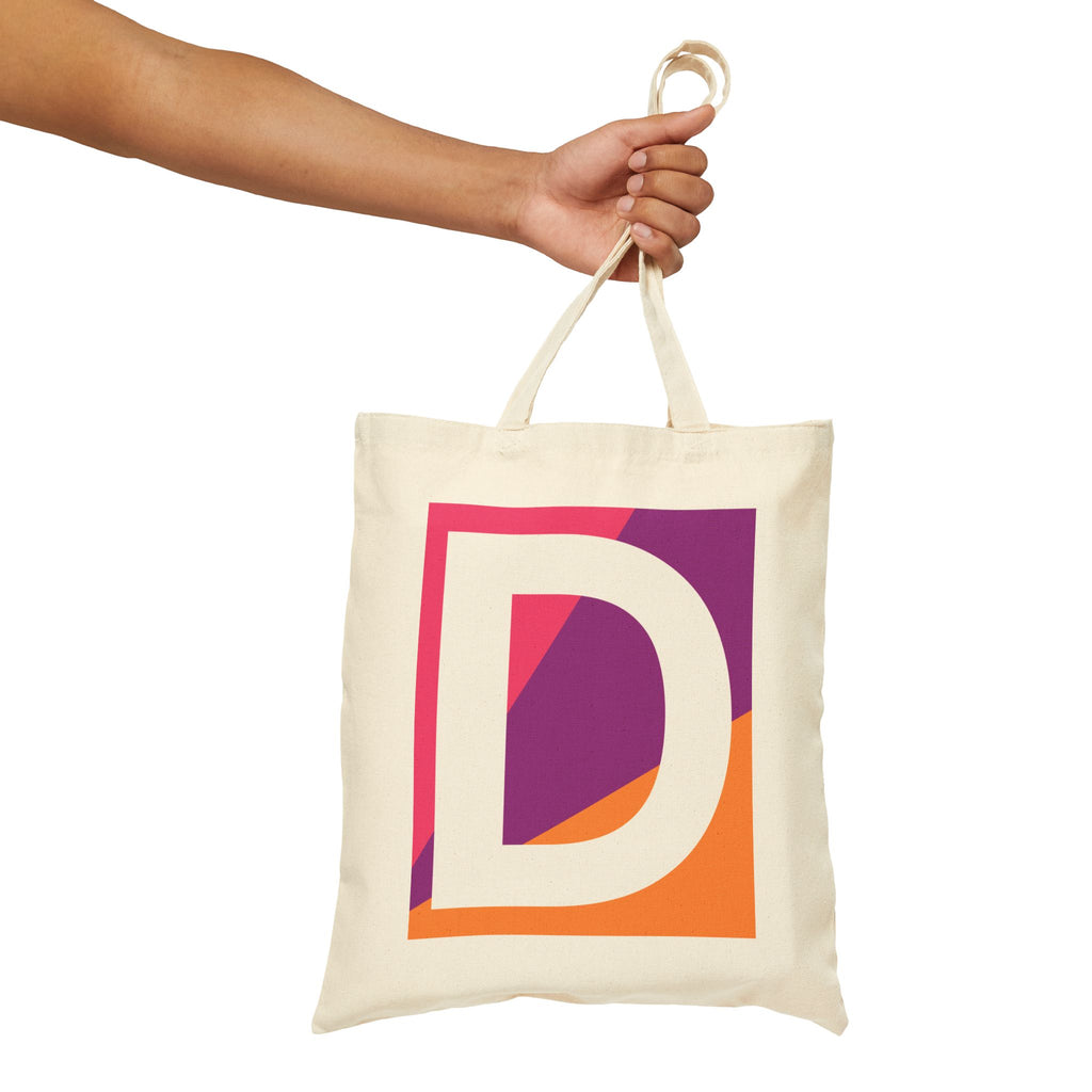 Initial D Colorblock Canvas Tote Bag — Monogram Letter D Reusable Grocery Tote