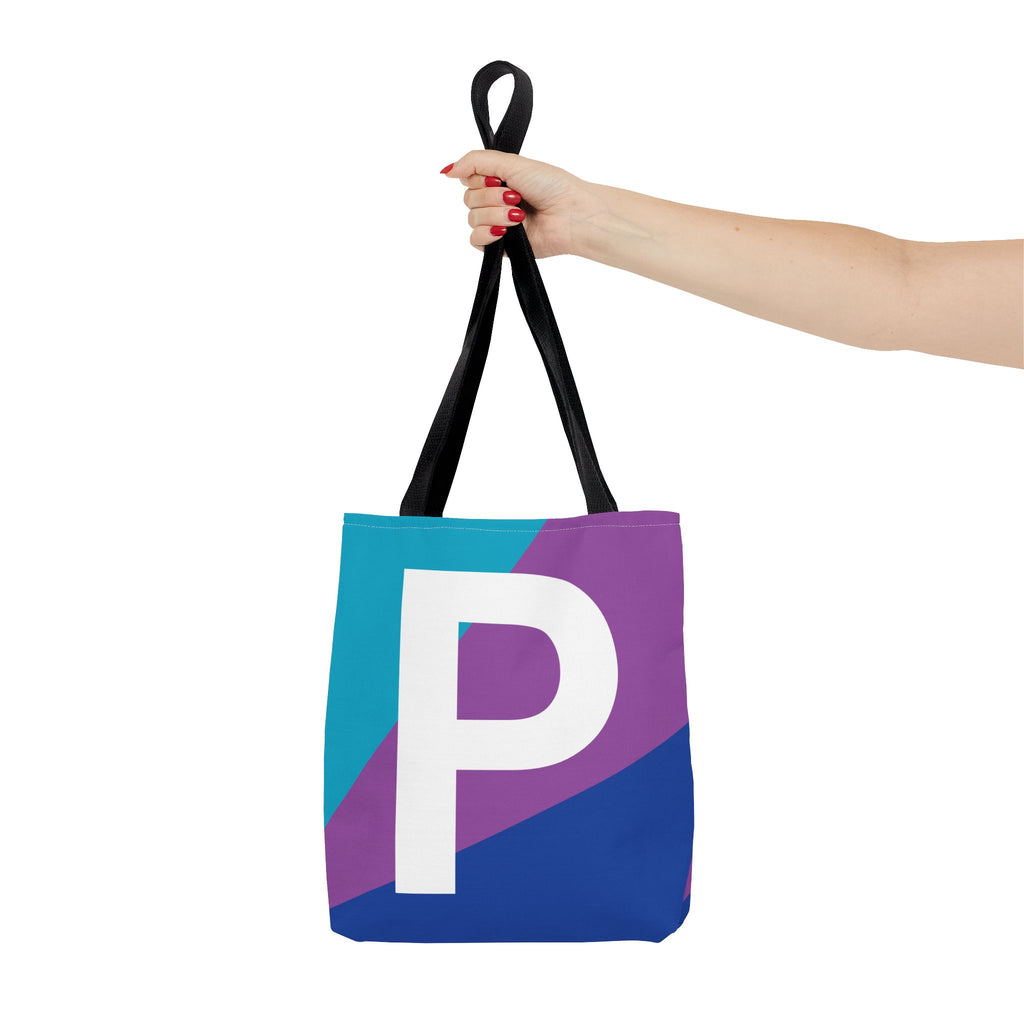 Monogram 'P' Colorblock Tote Bag — Personalized Initial P Shoulder Tote
