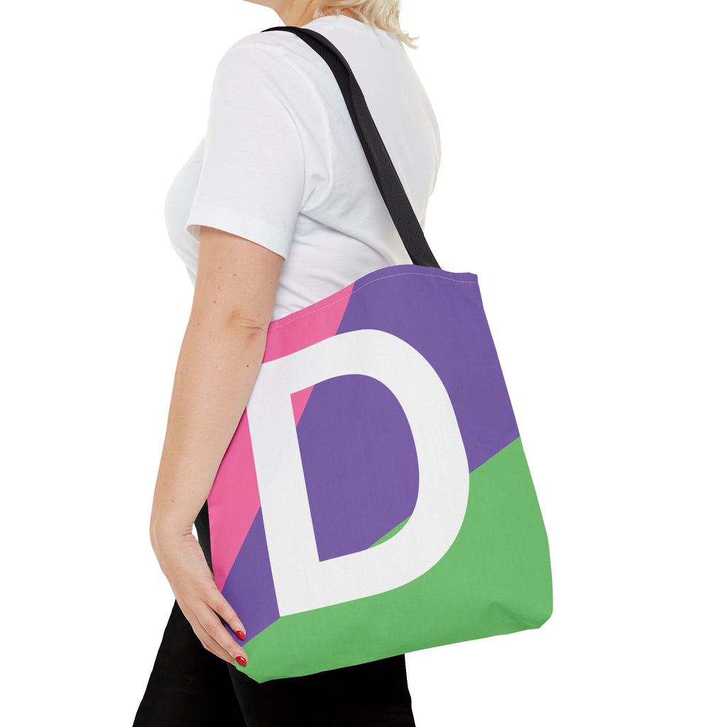 Monogram 'D' Colorblock Tote Bag — Personalized Initial D Shoulder Tote