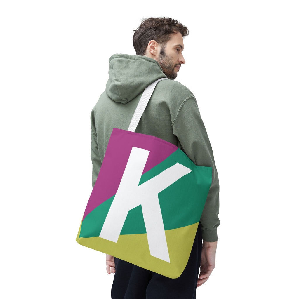 Monogram 'K' Colorblock Tote Bag — Personalized Initial K Shoulder Tote