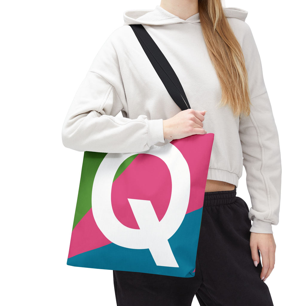 Monogram 'Q' Colorblock Tote Bag — Personalized Initial Q Shoulder Tote