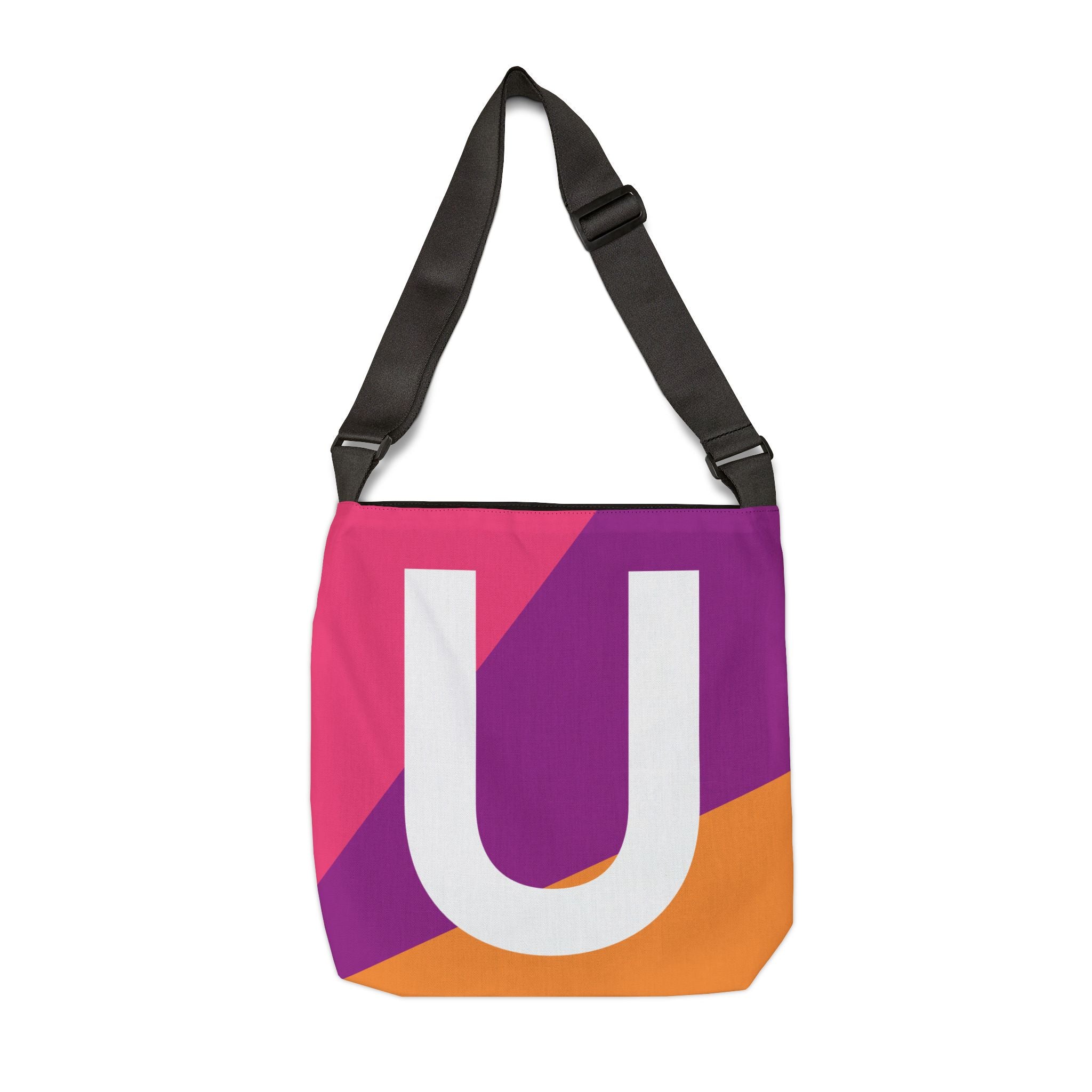 Initial Letter 'U' Colorblock Adjustable Tote Bag — Monogram Alphabet Shoulder Bag