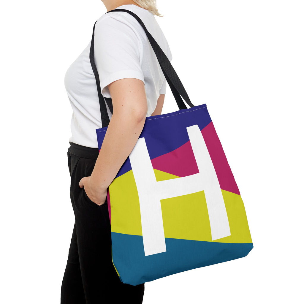 Monogram 'H' Colorblock Tote Bag — Personalized Initial H Shoulder Tote