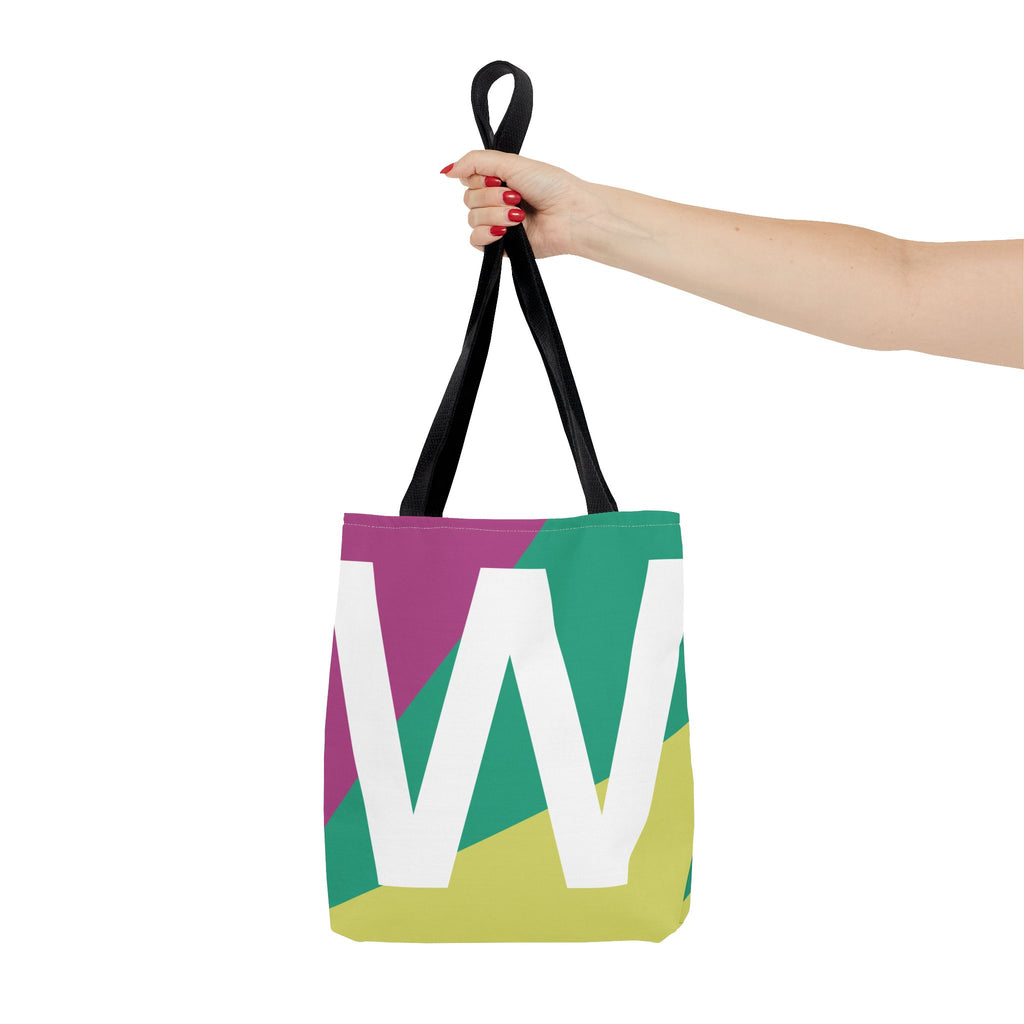 Monogram 'W' Colorblock Tote Bag — Personalized Initial W Shoulder Tote