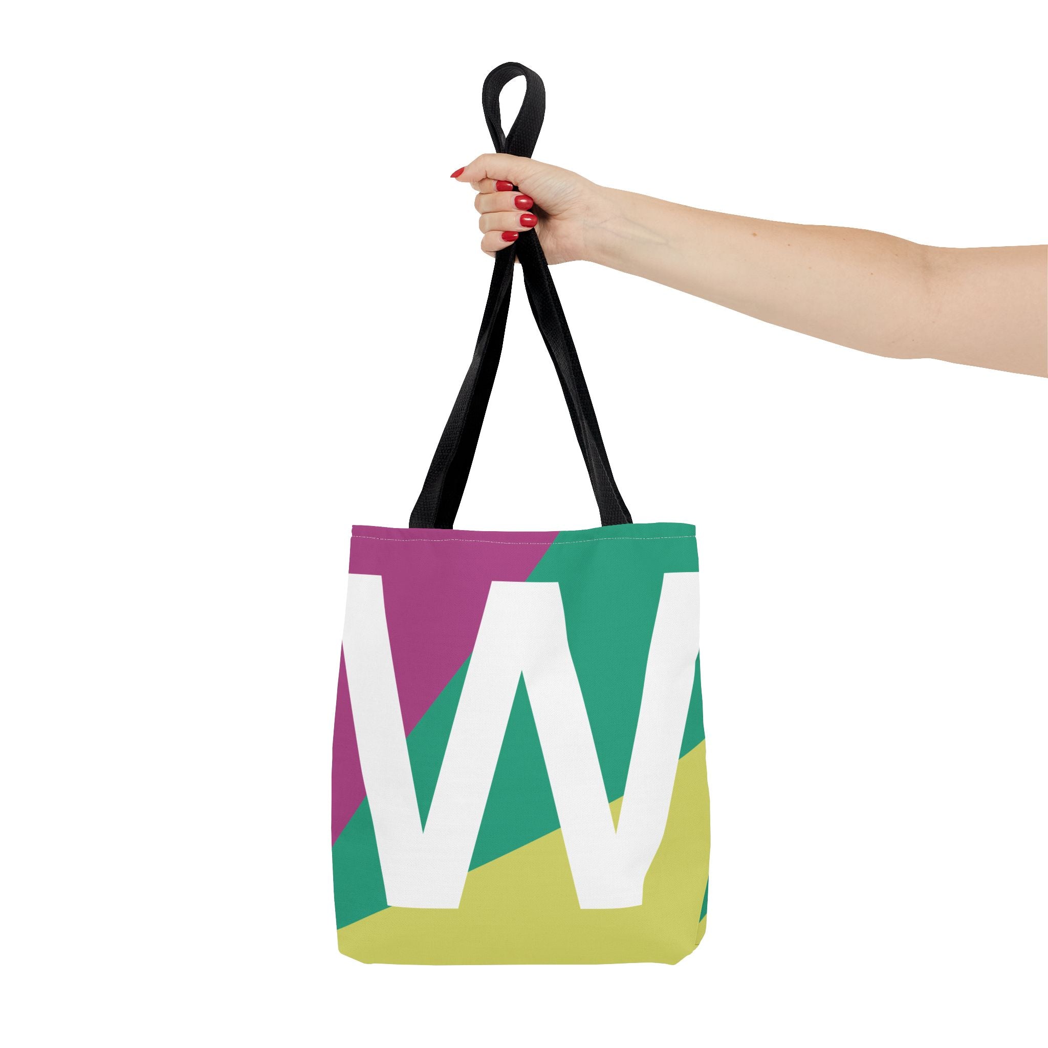 Monogram 'W' Colorblock Tote Bag — Personalized Initial W Shoulder Tote