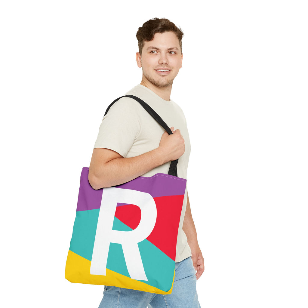Monogram 'R' Colorblock Tote Bag — Personalized Initial R Shoulder Tote