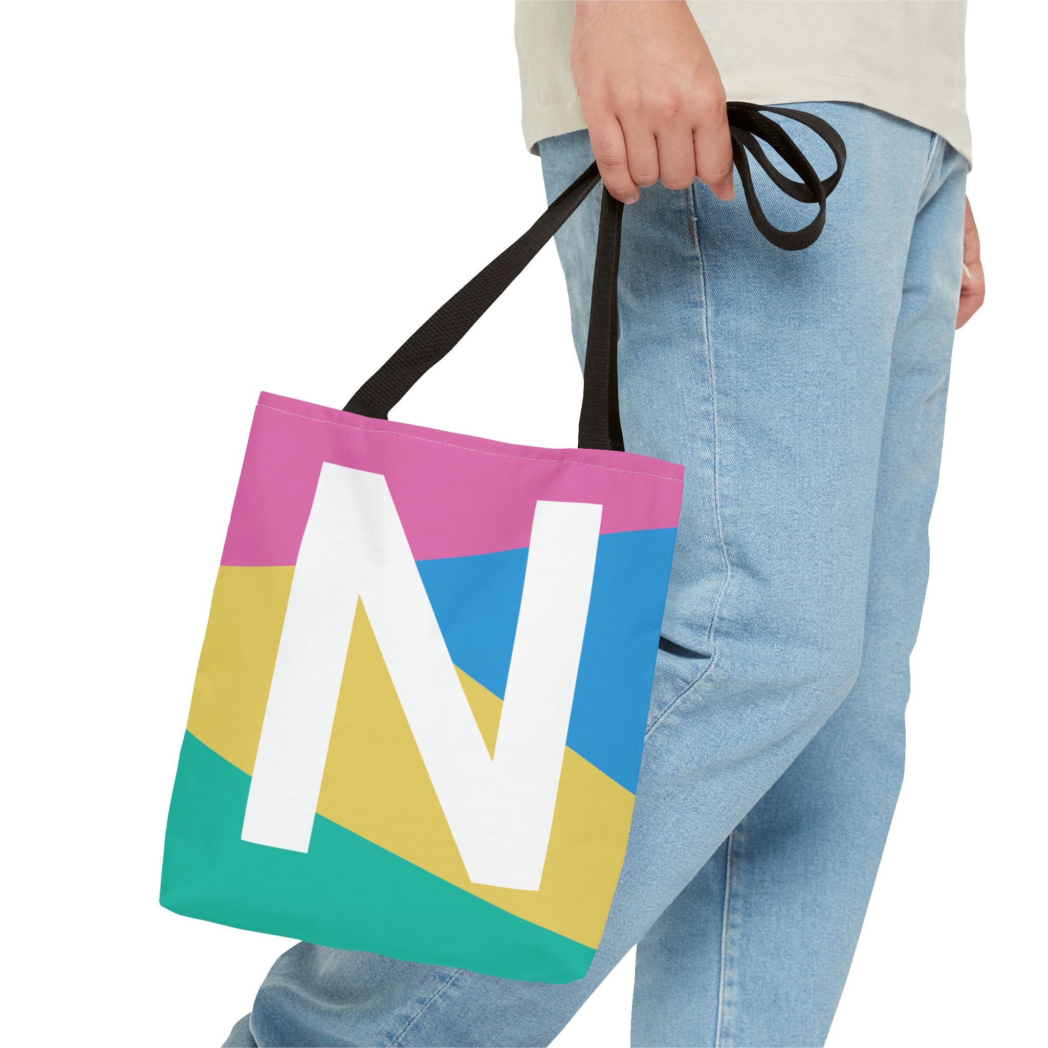 Monogram 'N' Colorblock Tote Bag — Personalized Initial N Shoulder Tote