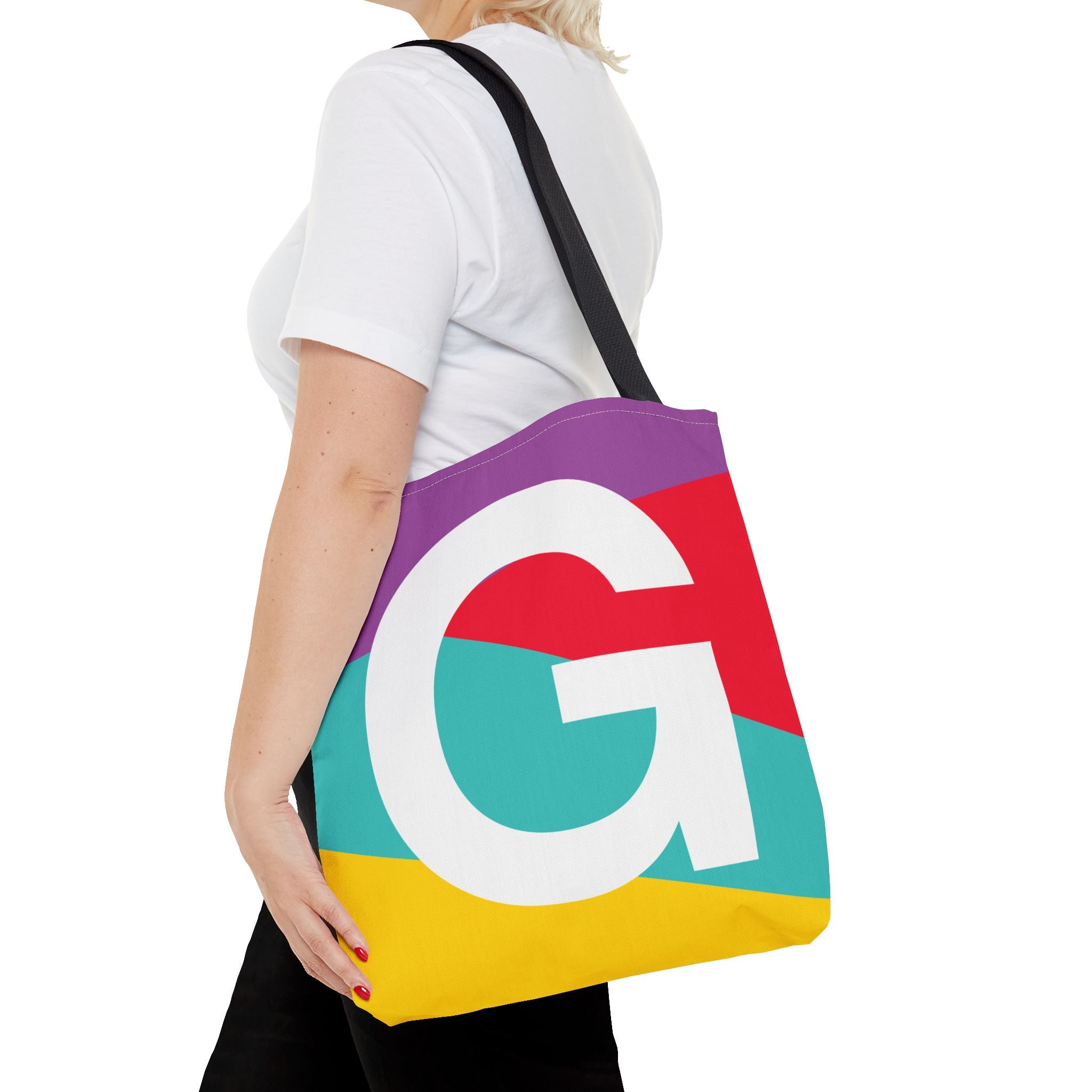 Monogram 'G' Colorblock Tote Bag — Personalized Initial G Shoulder Tote