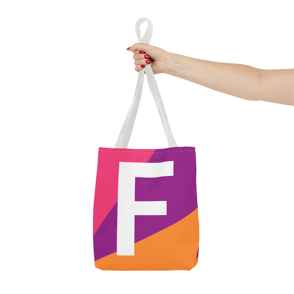 Monogram 'F' Colorblock Tote Bag — Personalized Initial F Shoulder Tote