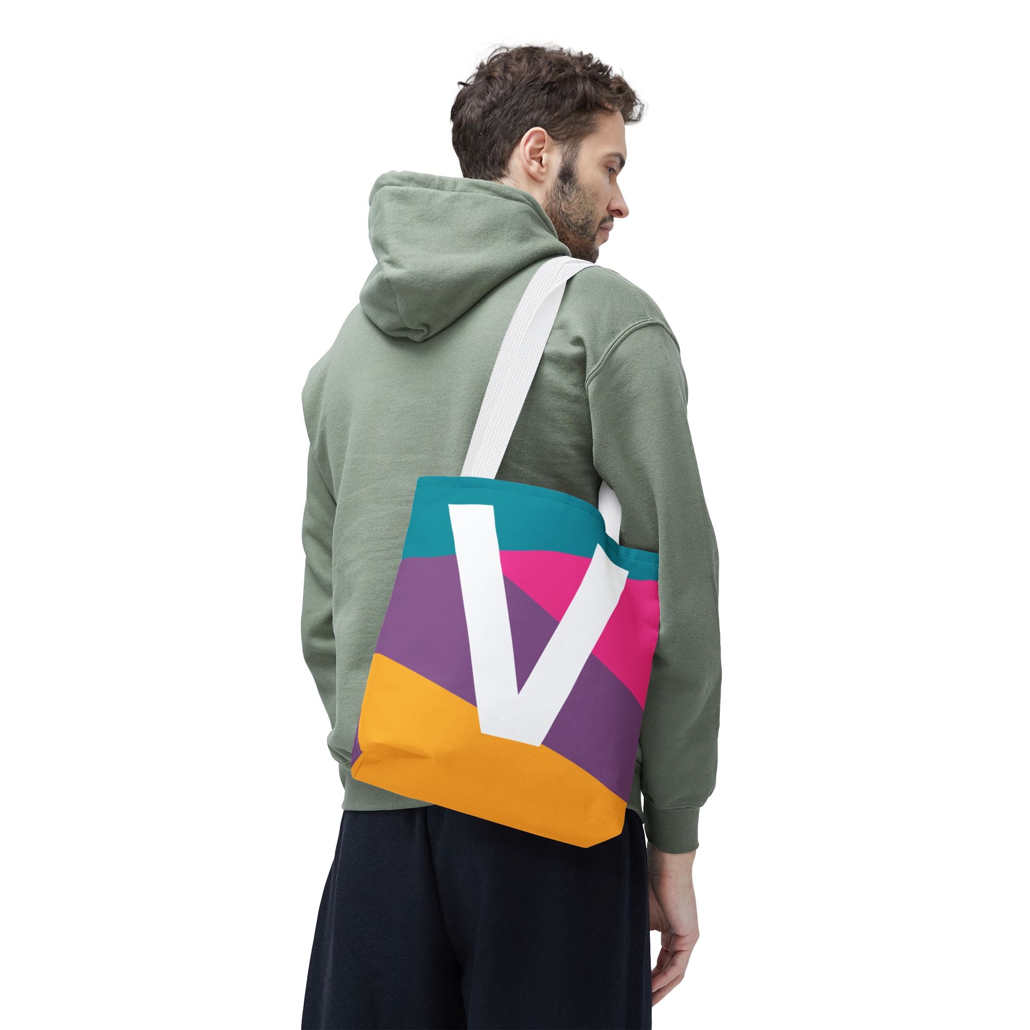Monogram 'V' Colorblock Tote Bag — Personalized Initial V Shoulder Tote