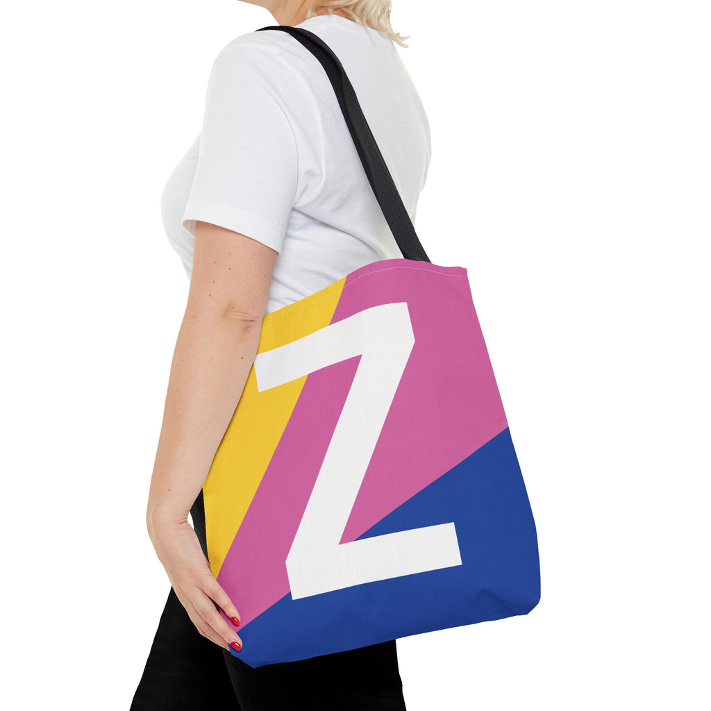 Monogram 'Z' Colorblock Tote Bag — Personalized Initial Z Shoulder Tote