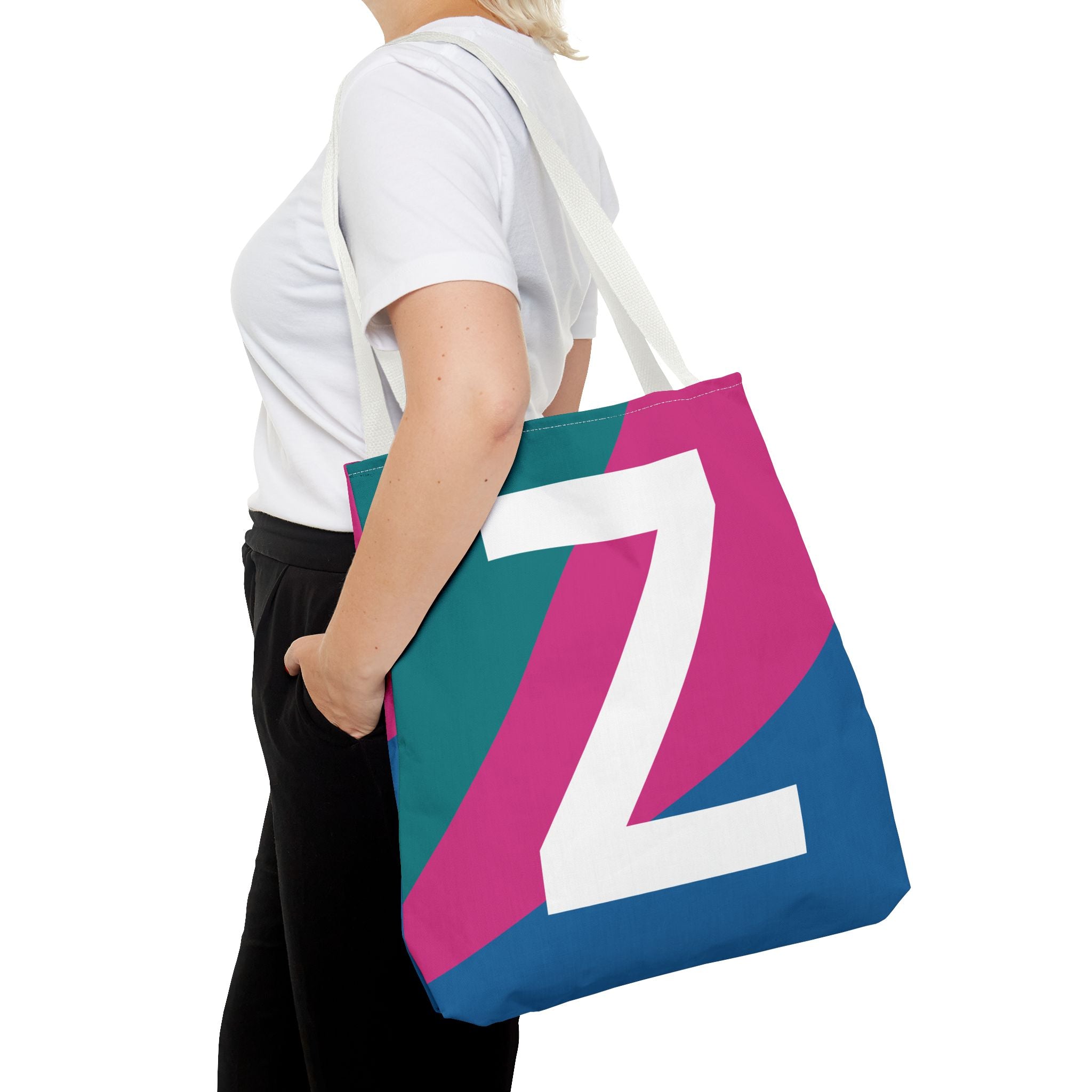 Monogram 'Z' Colorblock Tote Bag — Personalized Initial Z Shoulder Tote