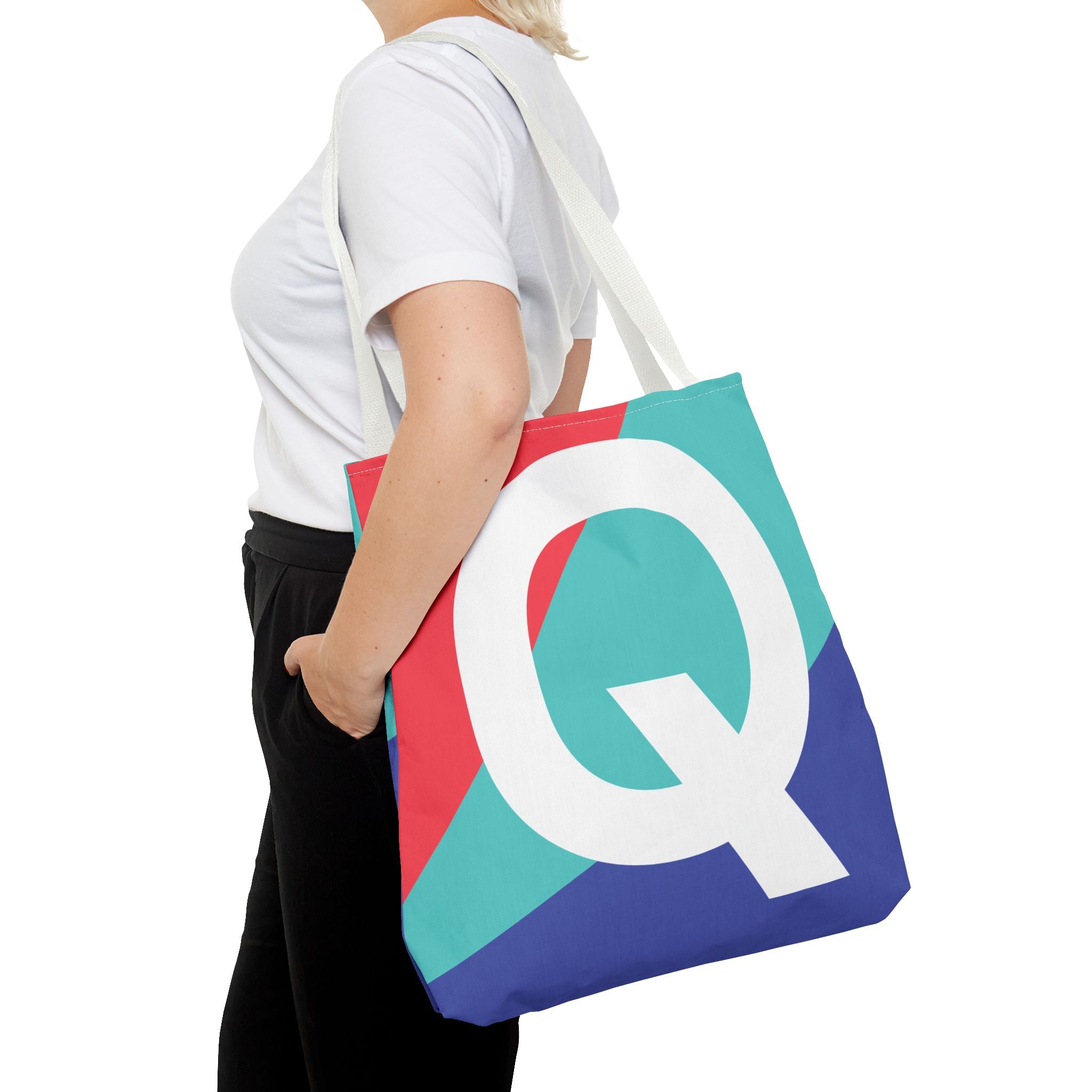 Monogram 'Q' Colorblock Tote Bag — Personalized Initial Q Shoulder Tote
