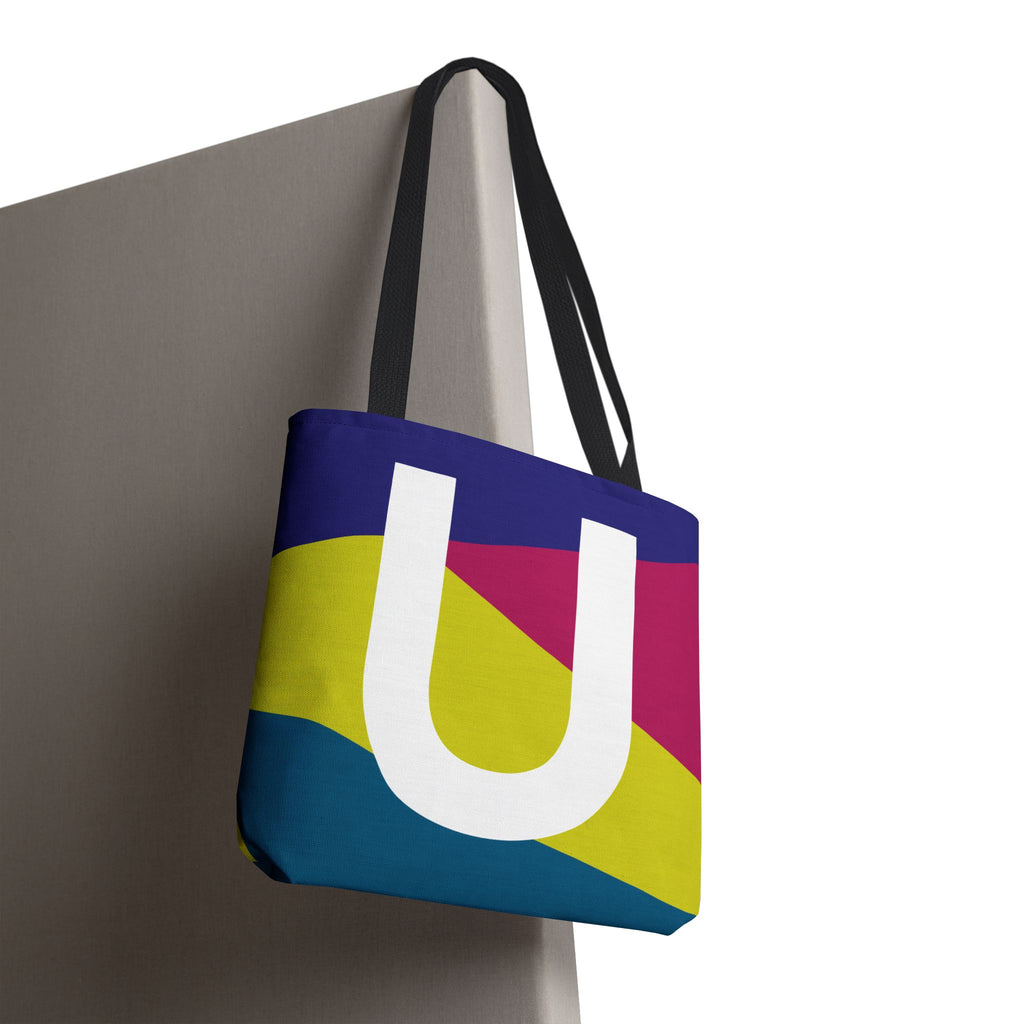Monogram 'U' Colorblock Tote Bag — Personalized Initial U Shoulder Tote