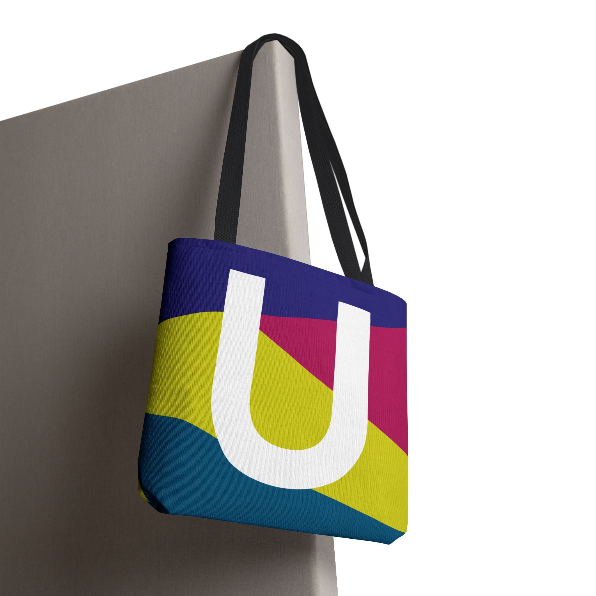 Monogram 'U' Colorblock Tote Bag — Personalized Initial U Shoulder Tote