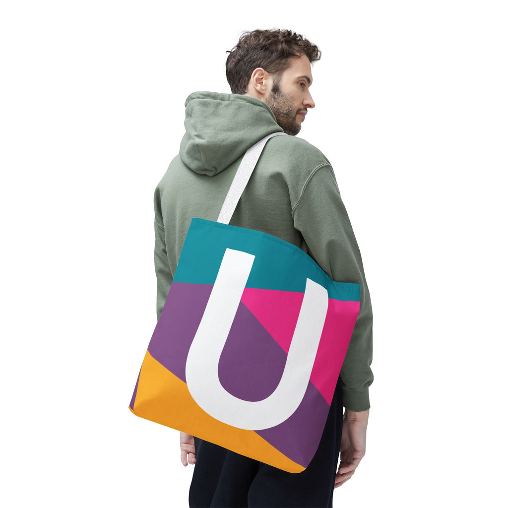 Monogram 'U' Colorblock Tote Bag — Personalized Initial U Shoulder Tote
