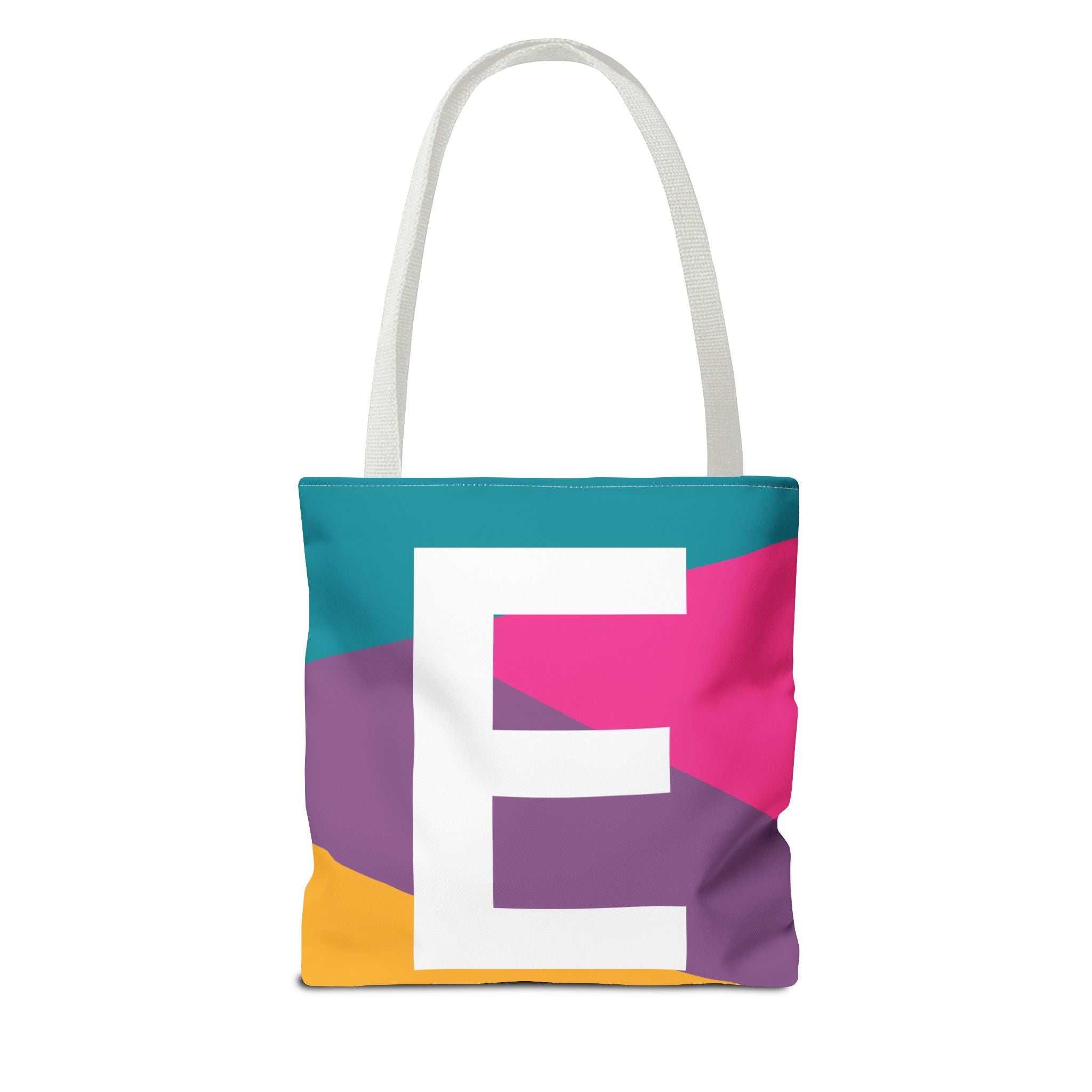 Monogram 'E' Colorblock Tote Bag — Personalized Initial E Shoulder Tote