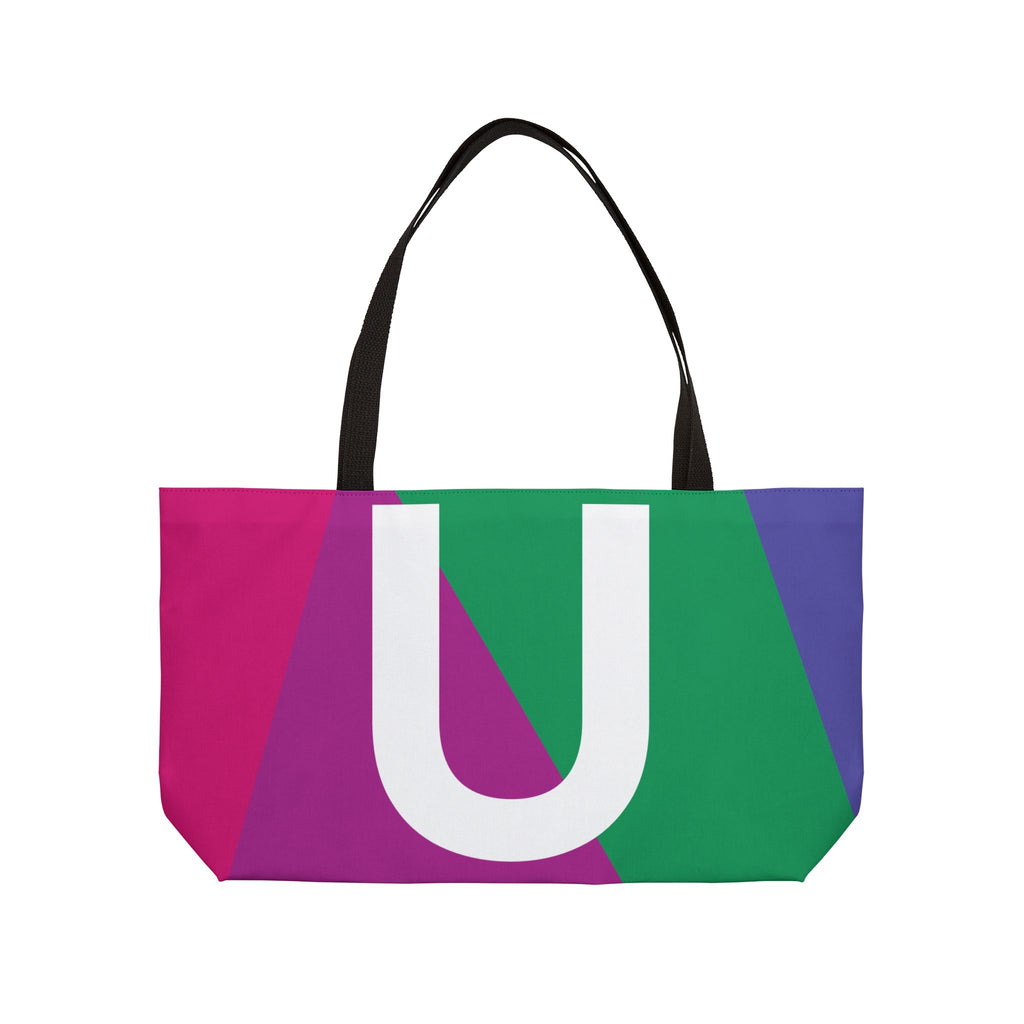 Personalized 'U' Colorblock Tote Bag — Monogram Weekender Tote