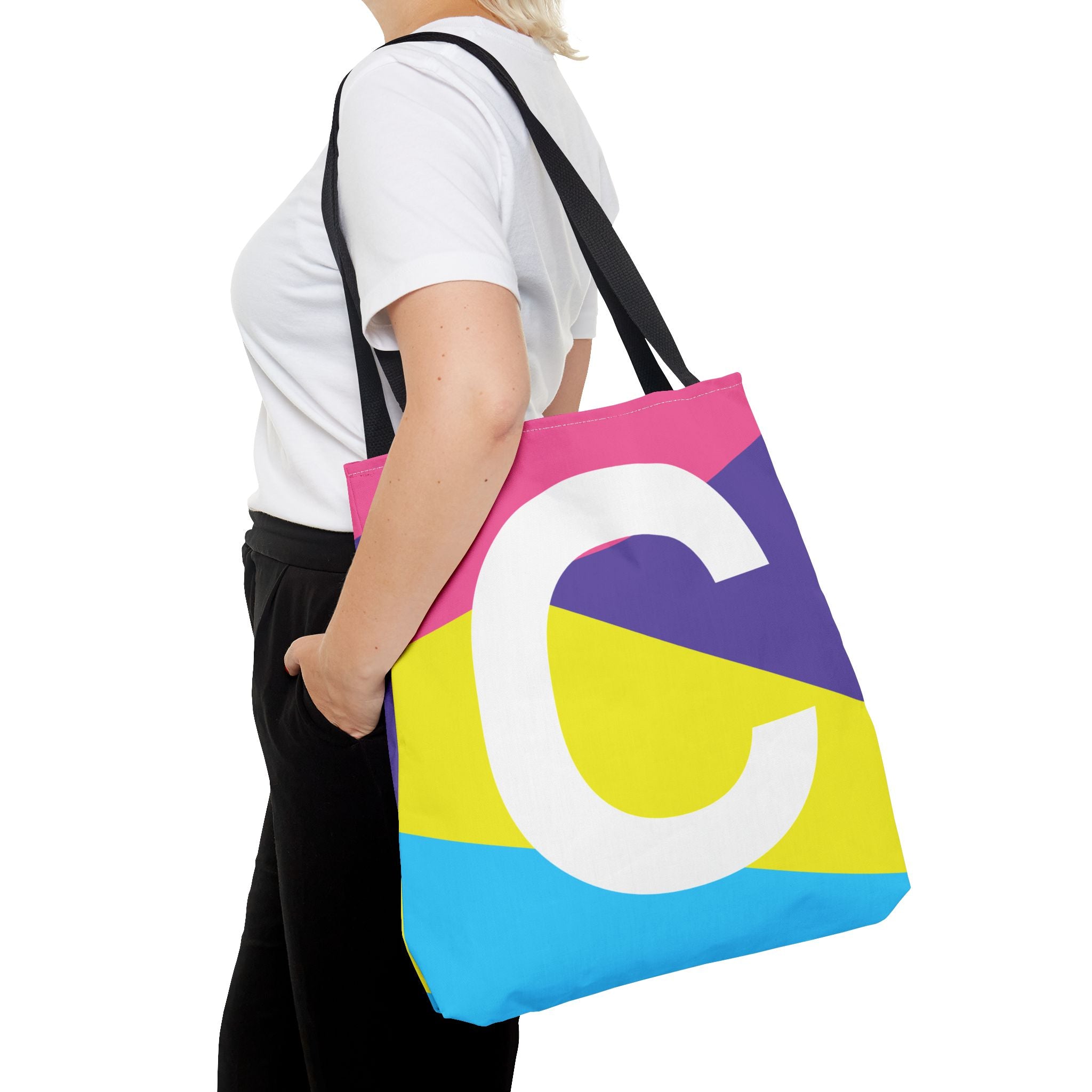 Monogram 'C' Colorblock Tote Bag — Personalized Initial C Shoulder Tote