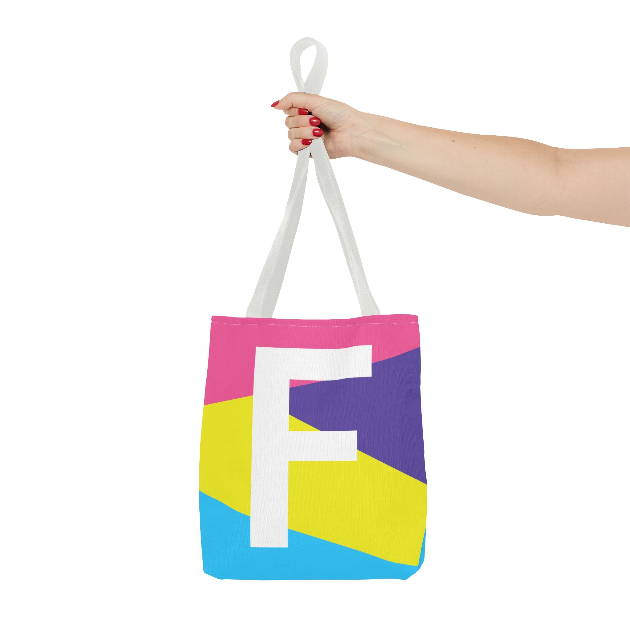 Monogram 'F' Colorblock Tote Bag — Personalized Initial F Shoulder Tote