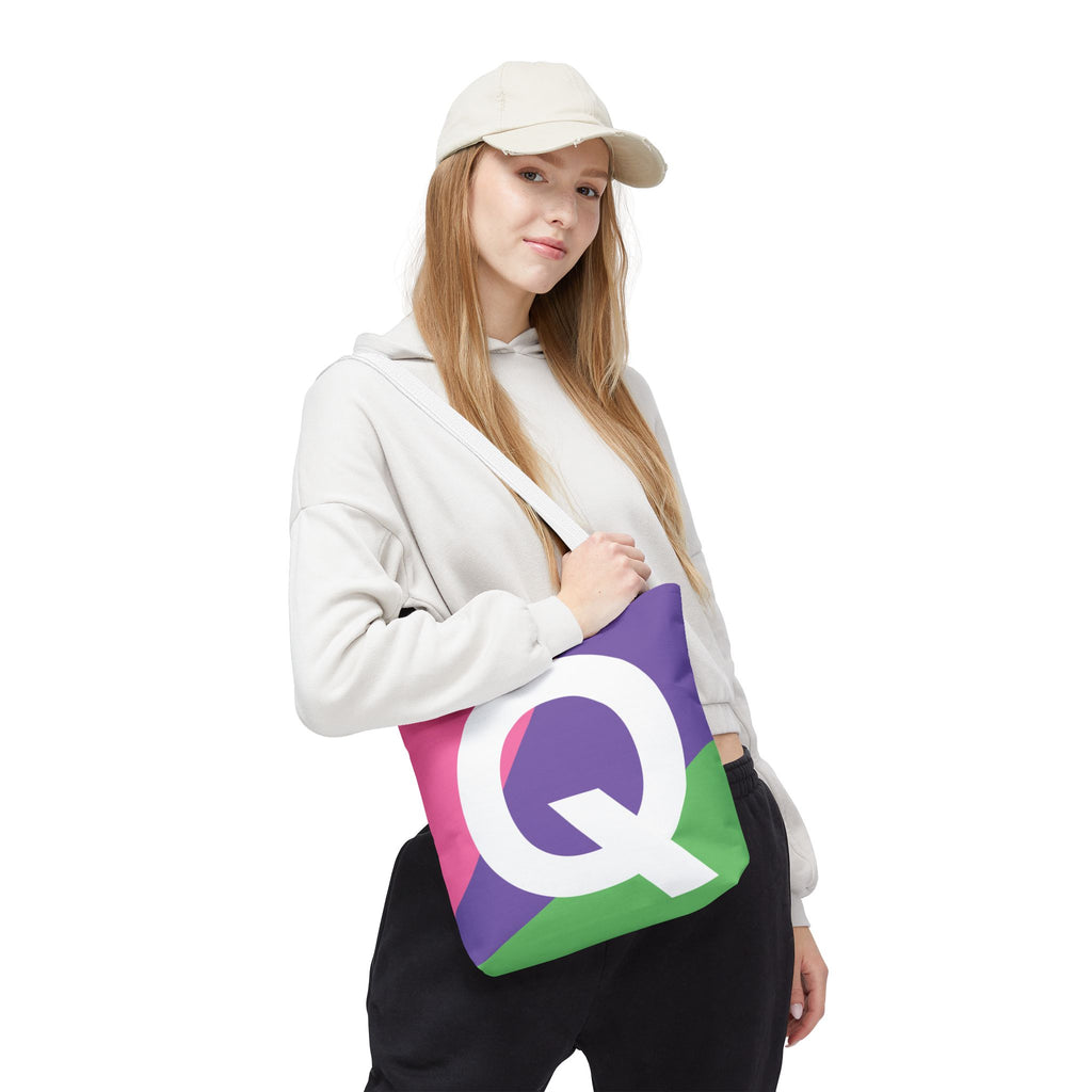Monogram 'Q' Colorblock Tote Bag — Personalized Initial Q Shoulder Tote