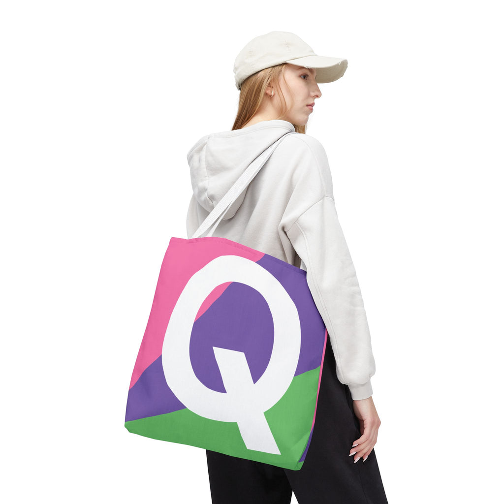 Monogram 'Q' Colorblock Tote Bag — Personalized Initial Q Shoulder Tote