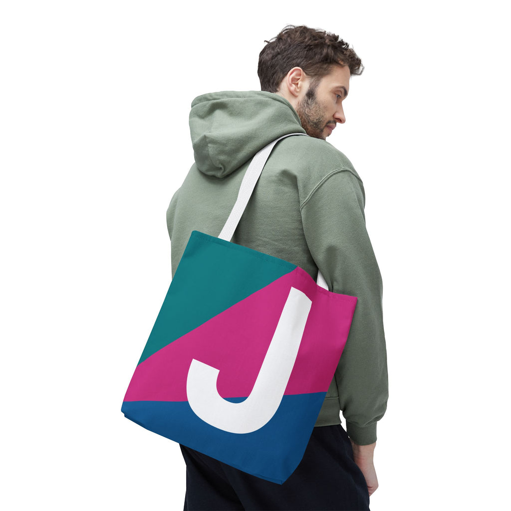 Monogram 'J' Colorblock Tote Bag — Personalized Initial J Shoulder Tote