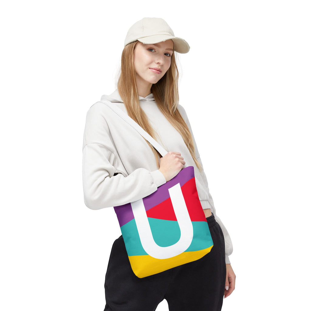 Monogram 'U' Colorblock Tote Bag — Personalized Initial U Shoulder Tote