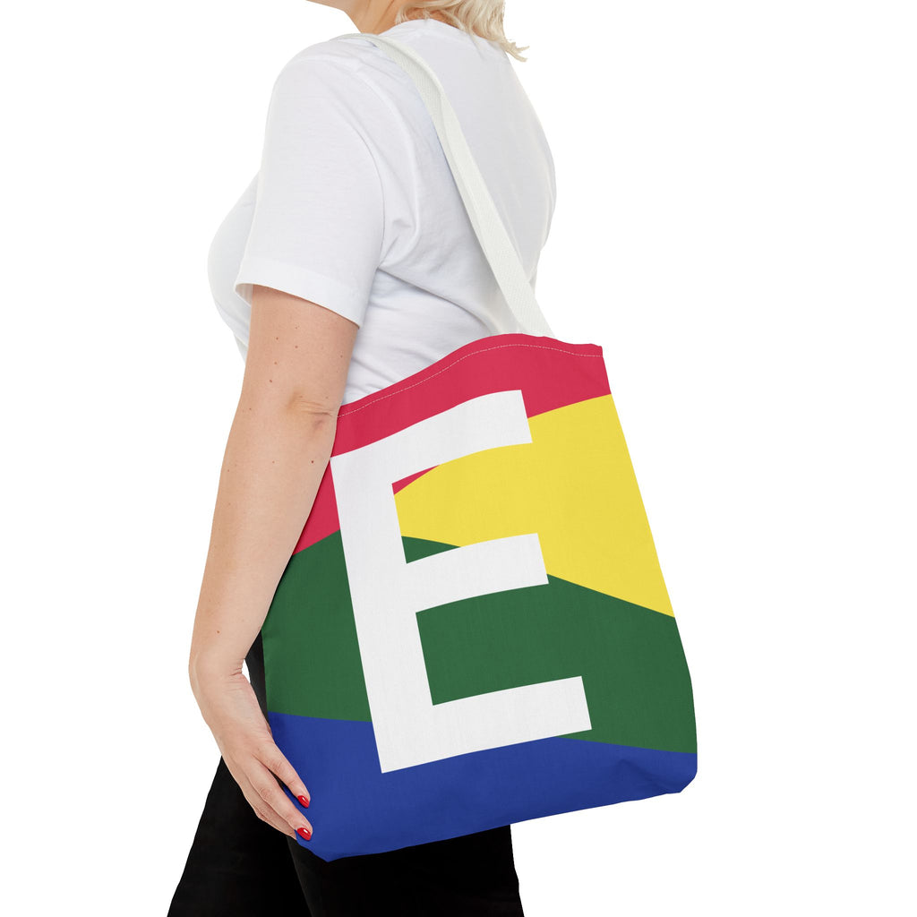 Monogram 'E' Colorblock Tote Bag — Personalized Initial E Shoulder Tote