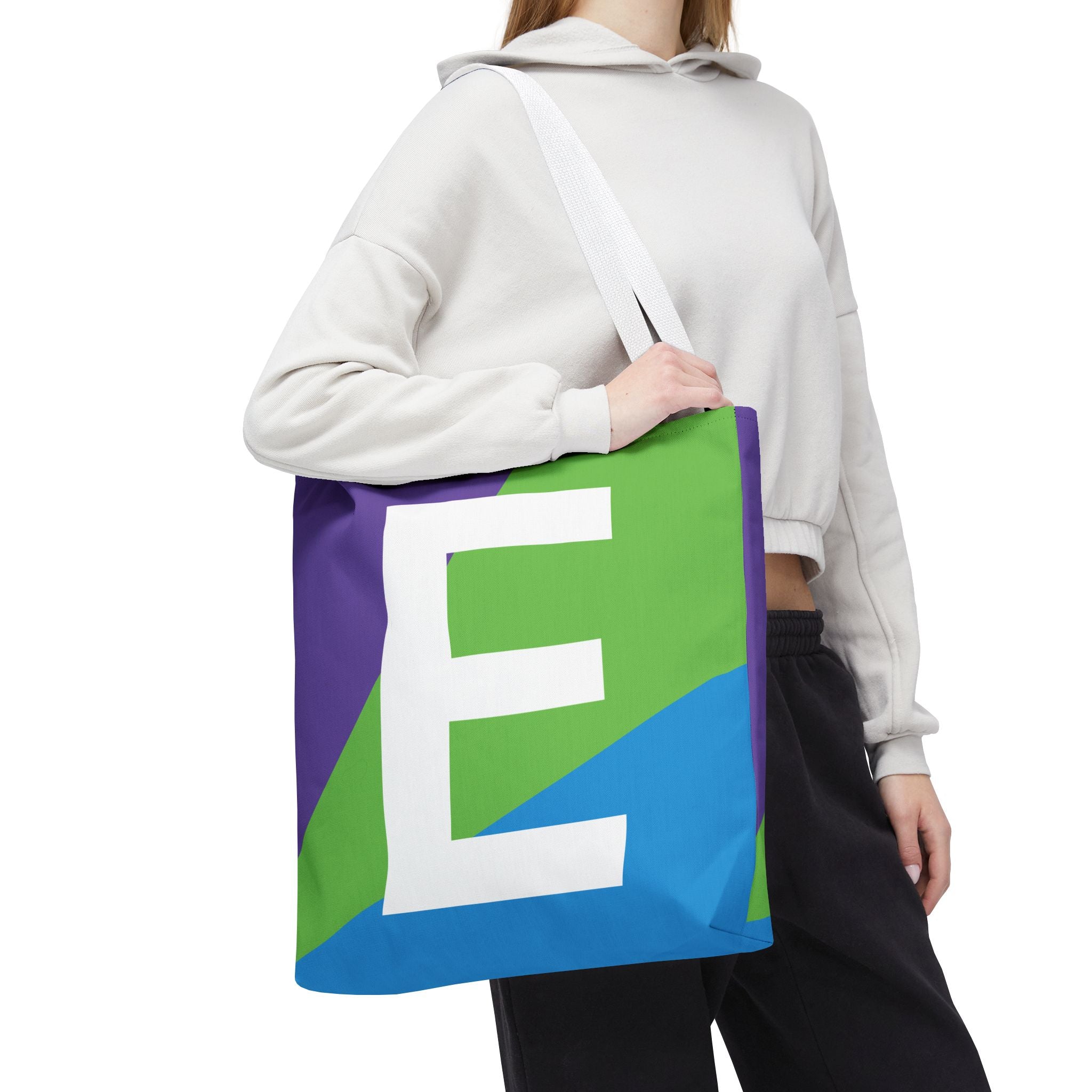 Monogram 'E' Colorblock Tote Bag — Personalized Initial E Shoulder Tote