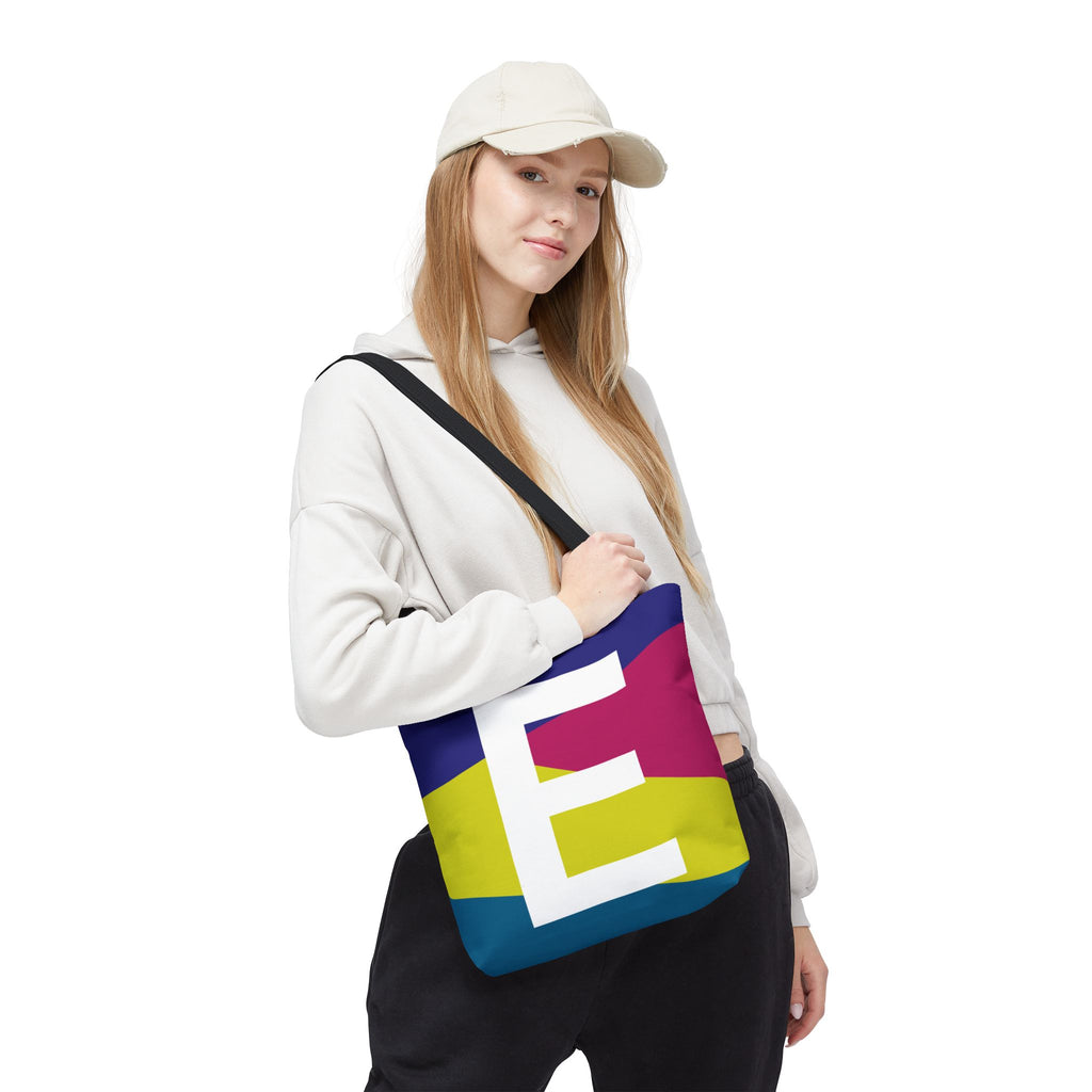 Monogram 'E' Colorblock Tote Bag — Personalized Initial E Shoulder Tote