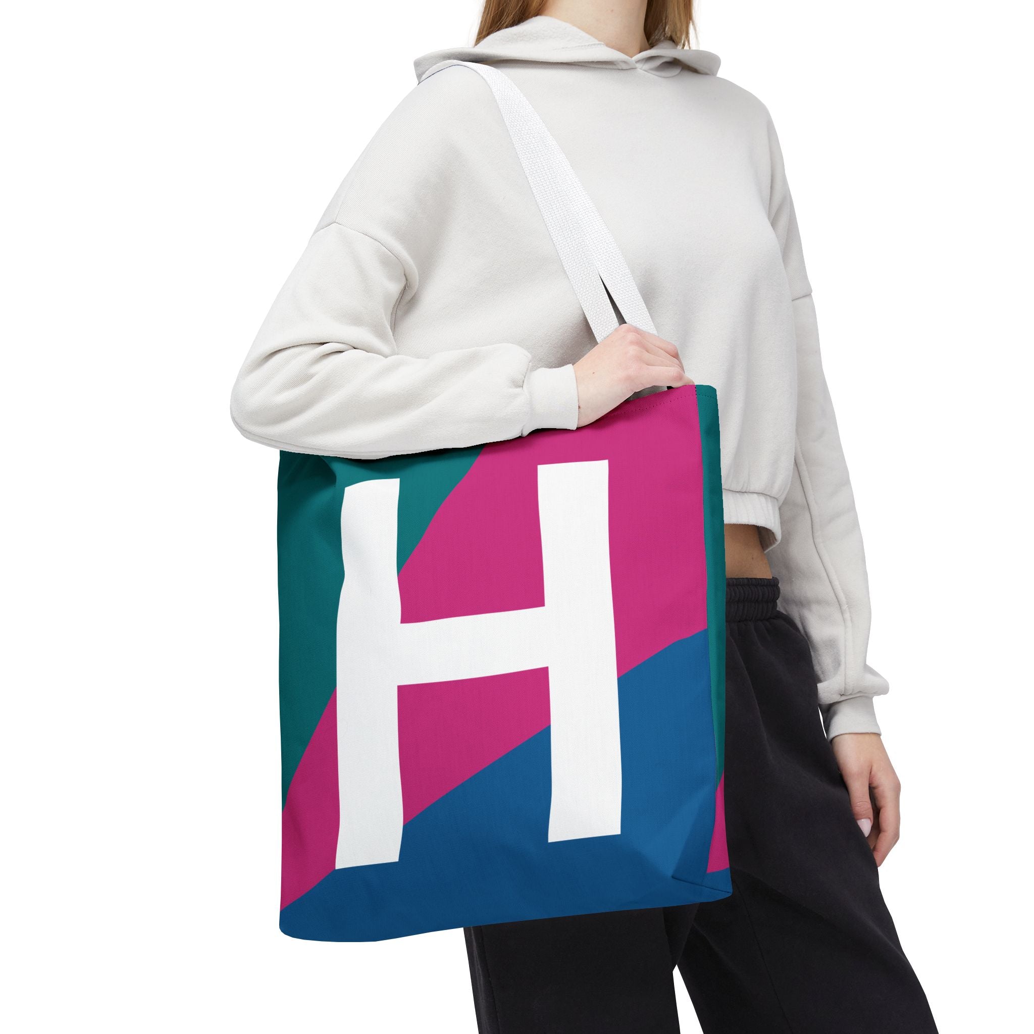 Monogram 'H' Colorblock Tote Bag — Personalized Initial H Shoulder Tote