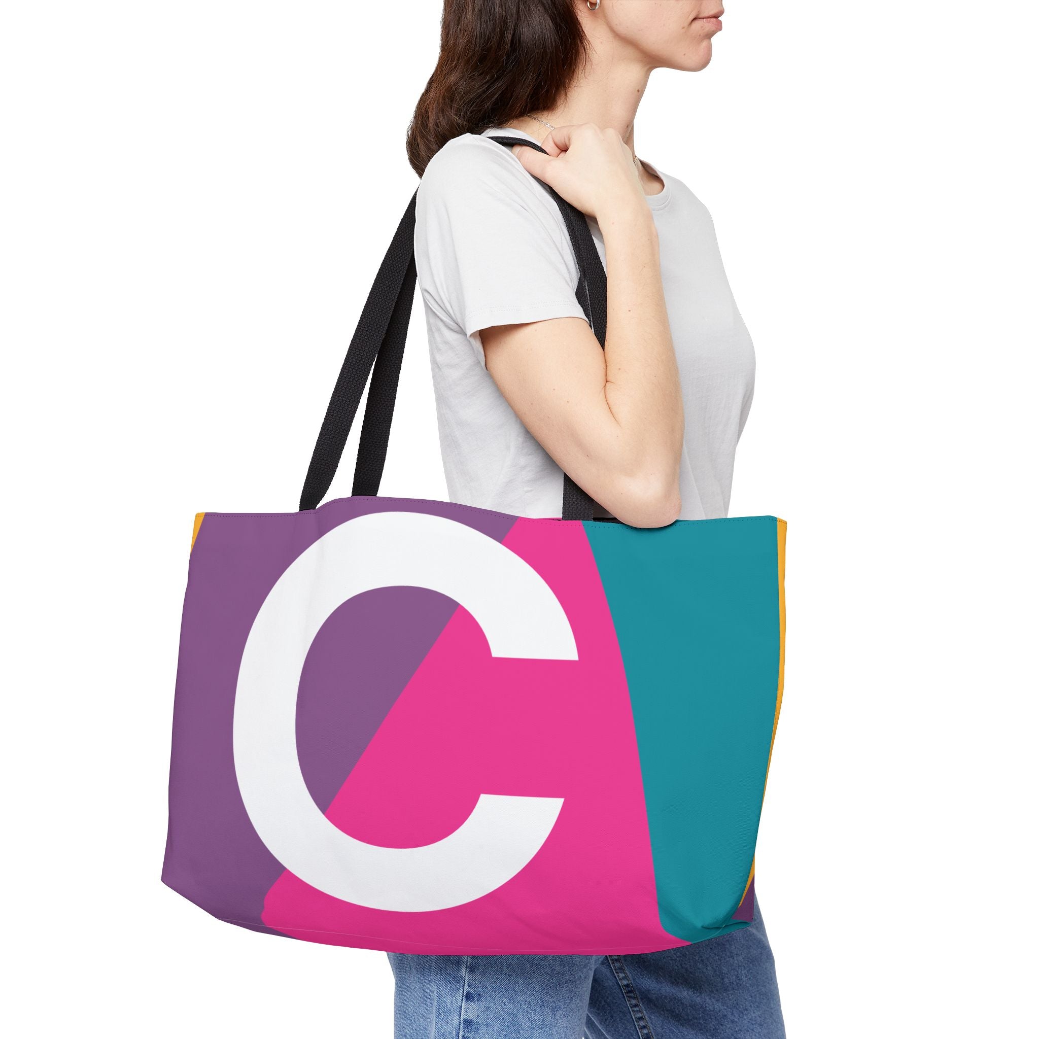 Personalized 'C' Colorblock Tote Bag — Monogram Weekender Tote