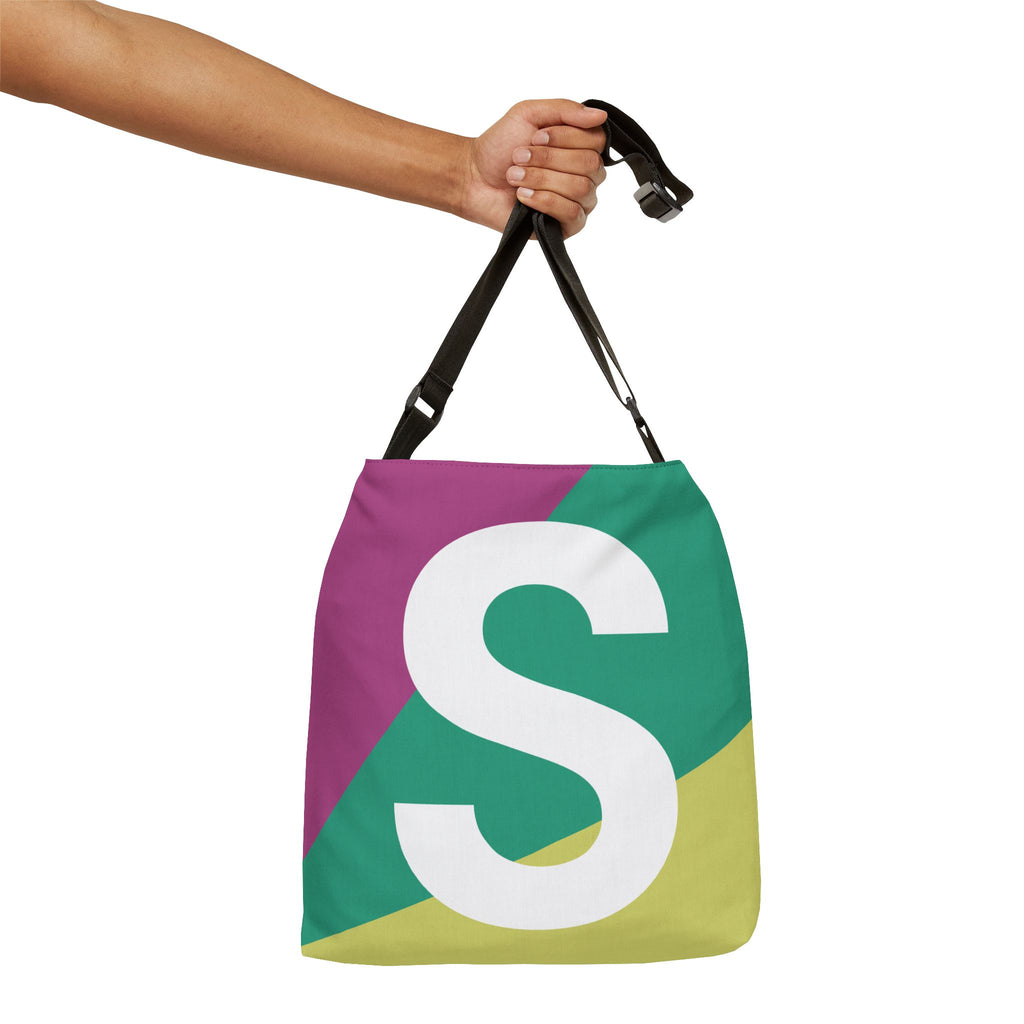 Initial Letter 'S' Colorblock Adjustable Tote Bag — Monogram Alphabet Shoulder Bag