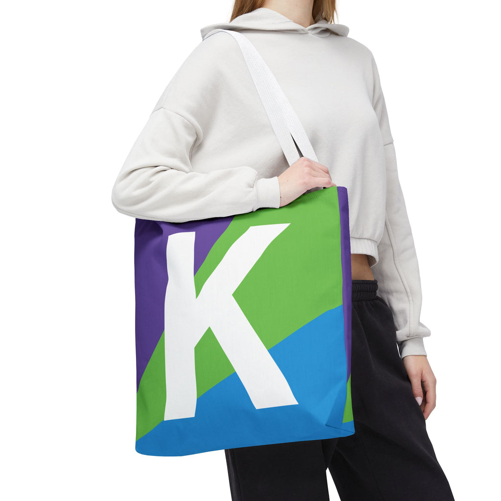 Monogram 'K' Colorblock Tote Bag — Personalized Initial K Shoulder Tote