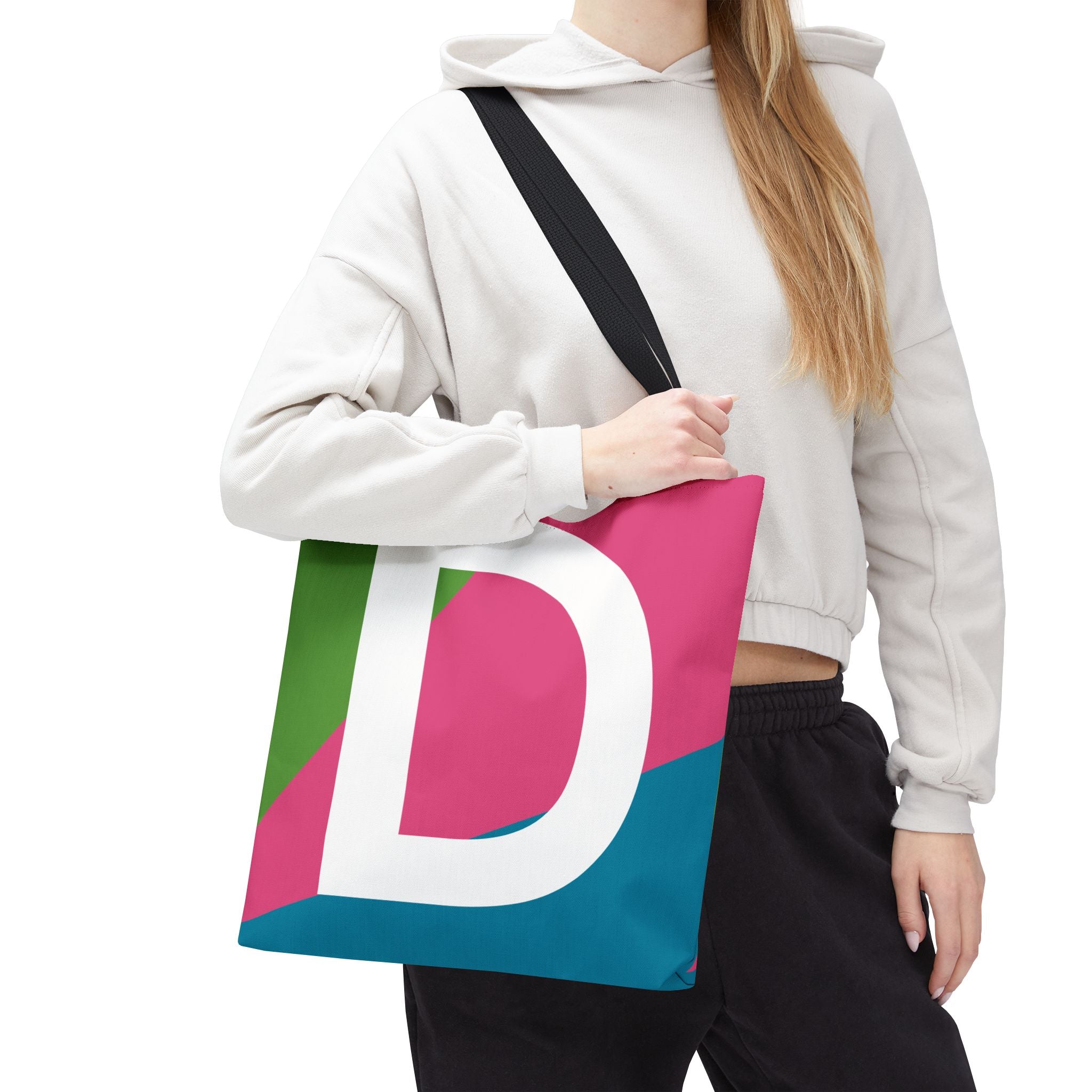 Monogram 'D' Colorblock Tote Bag — Personalized Initial D Shoulder Tote