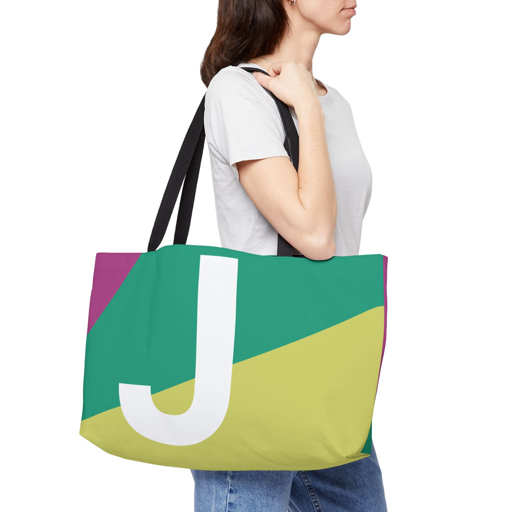 Personalized 'J' Colorblock Tote Bag — Monogram Weekender Tote