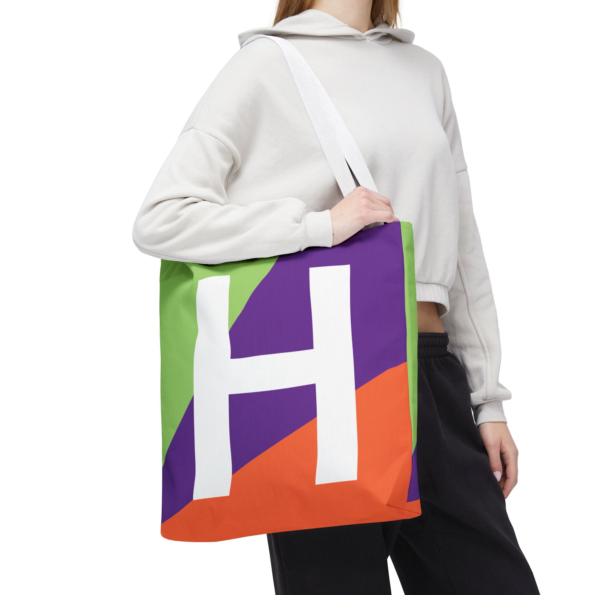 Monogram 'H' Colorblock Tote Bag — Personalized Initial H Shoulder Tote