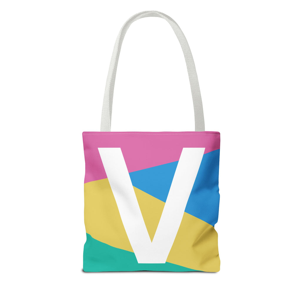 Monogram 'V' Colorblock Tote Bag — Personalized Initial V Shoulder Tote