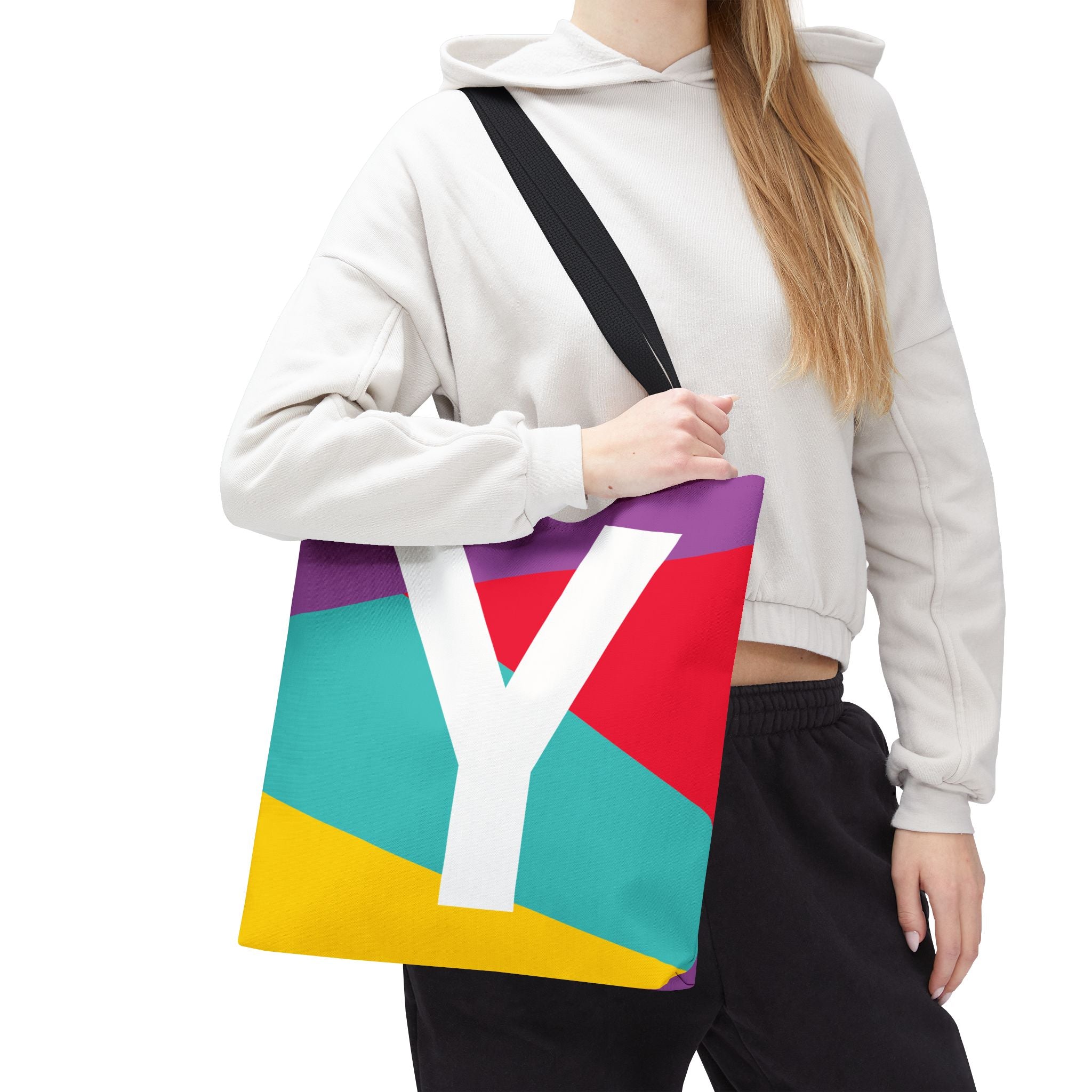 Monogram 'Y' Colorblock Tote Bag — Personalized Initial Y Shoulder Tote