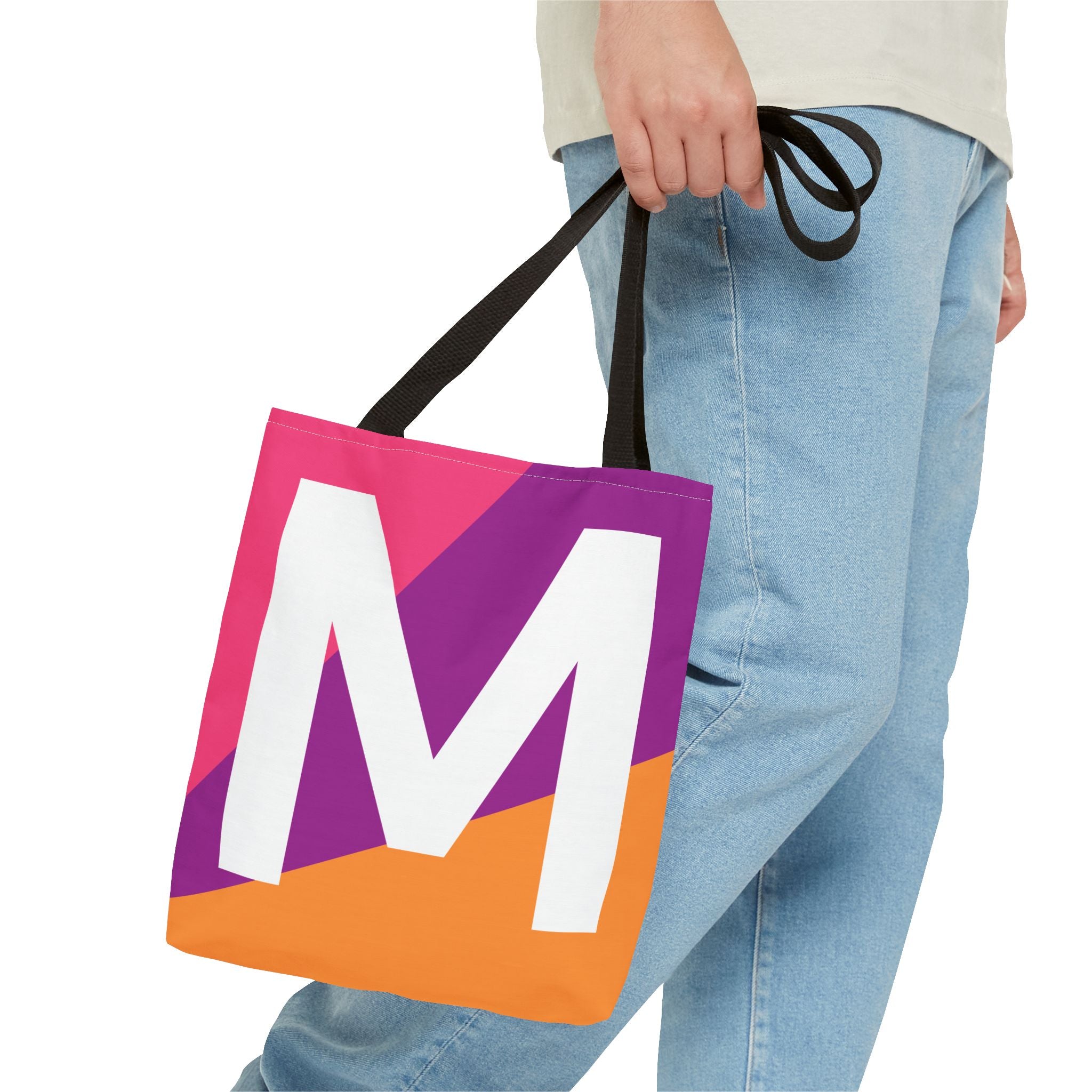 Monogram 'M' Colorblock Tote Bag — Personalized Initial M Shoulder Tote