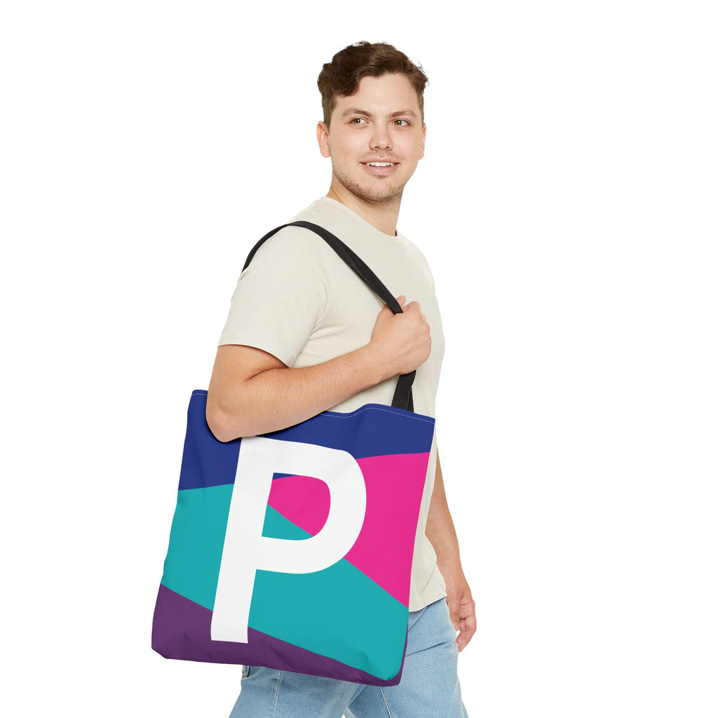 Monogram 'P' Colorblock Tote Bag — Personalized Initial P Shoulder Tote