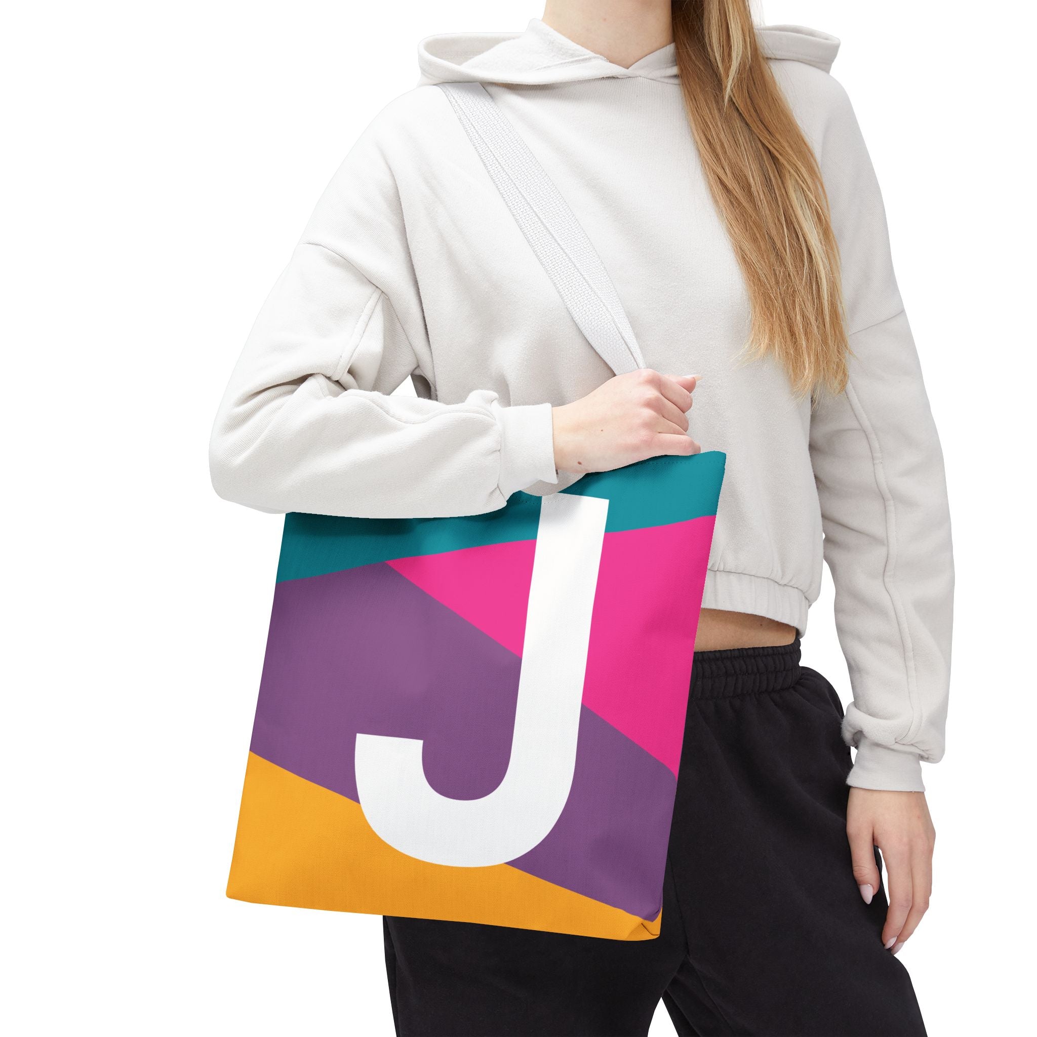 Monogram 'J' Colorblock Tote Bag — Personalized Initial J Shoulder Tote