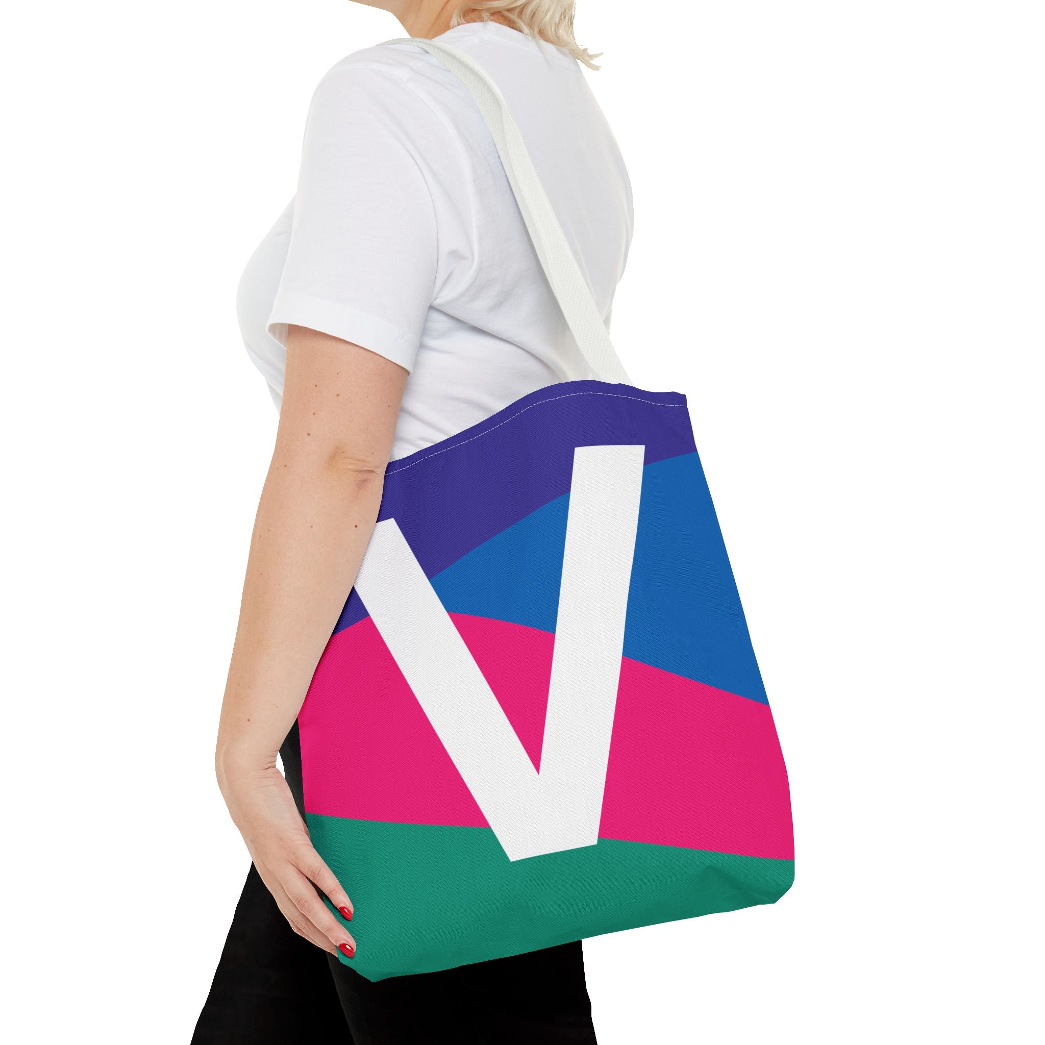 Monogram 'V' Colorblock Tote Bag — Personalized Initial V Shoulder Tote