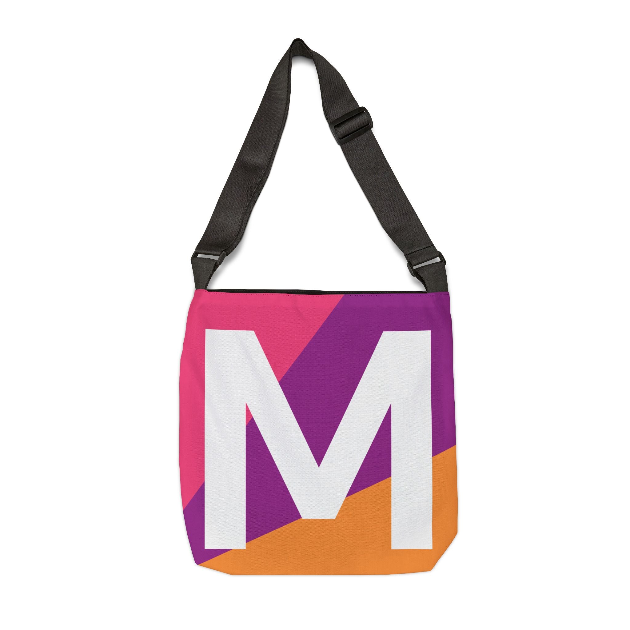 Initial Letter 'M' Colorblock Adjustable Tote Bag — Monogram Alphabet Shoulder Bag