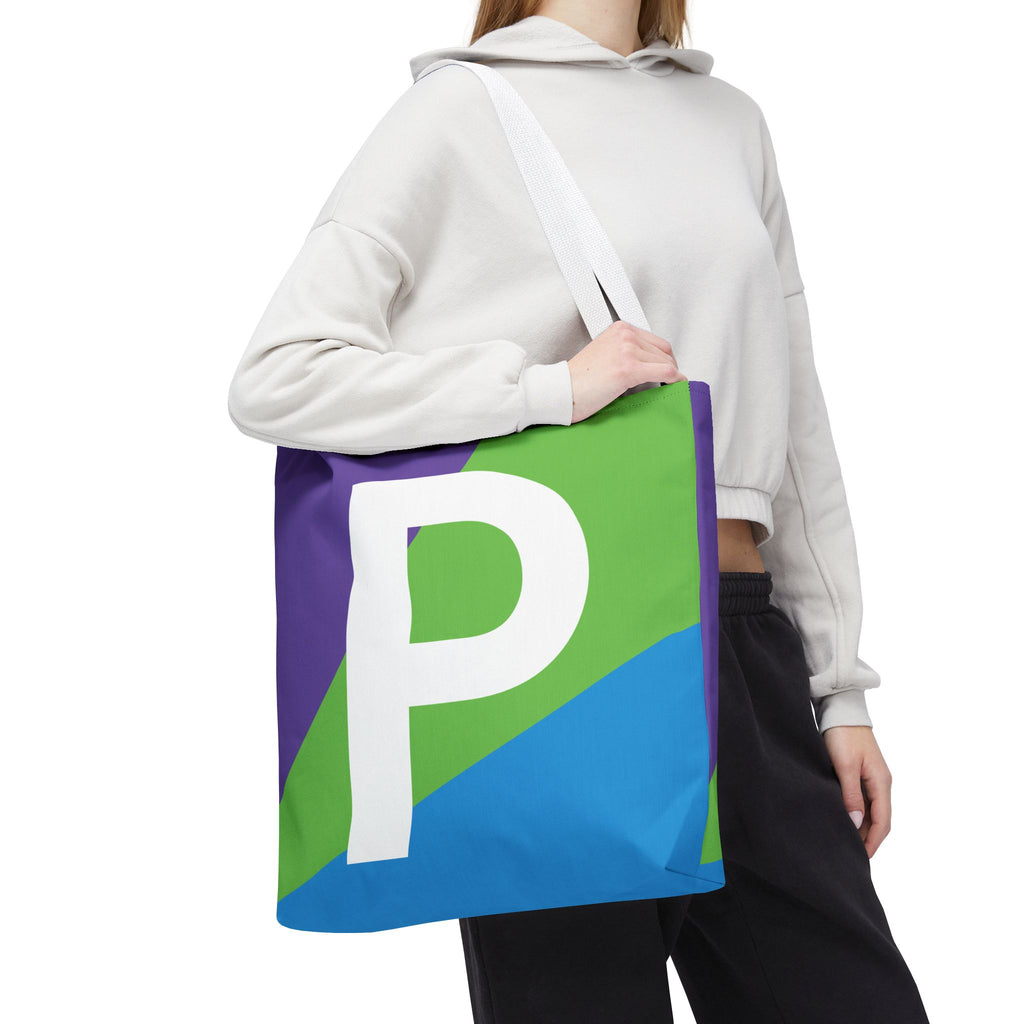 Monogram 'P' Colorblock Tote Bag — Personalized Initial P Shoulder Tote