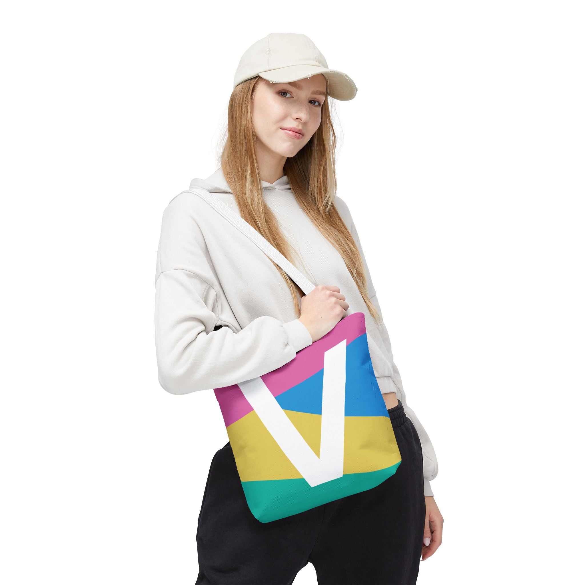 Monogram 'V' Colorblock Tote Bag — Personalized Initial V Shoulder Tote