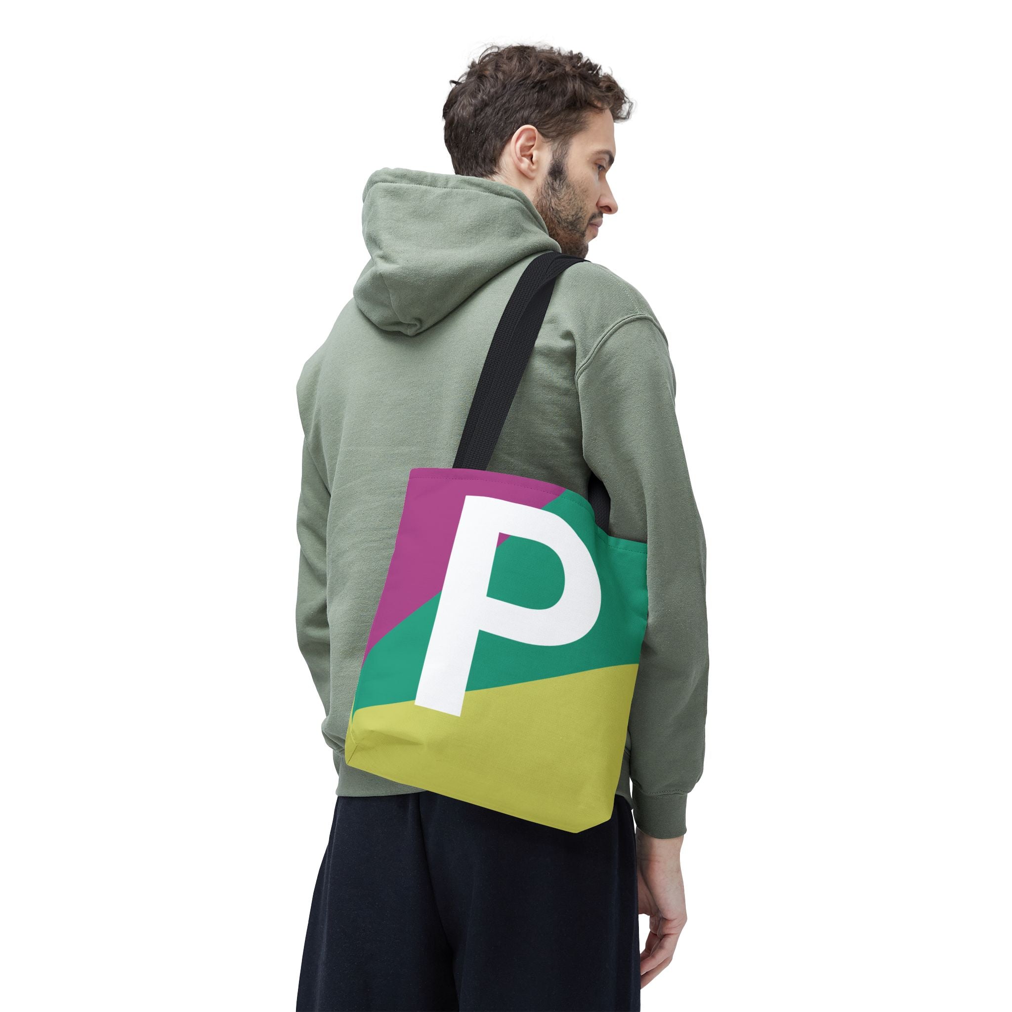 Monogram 'P' Colorblock Tote Bag — Personalized Initial P Shoulder Tote