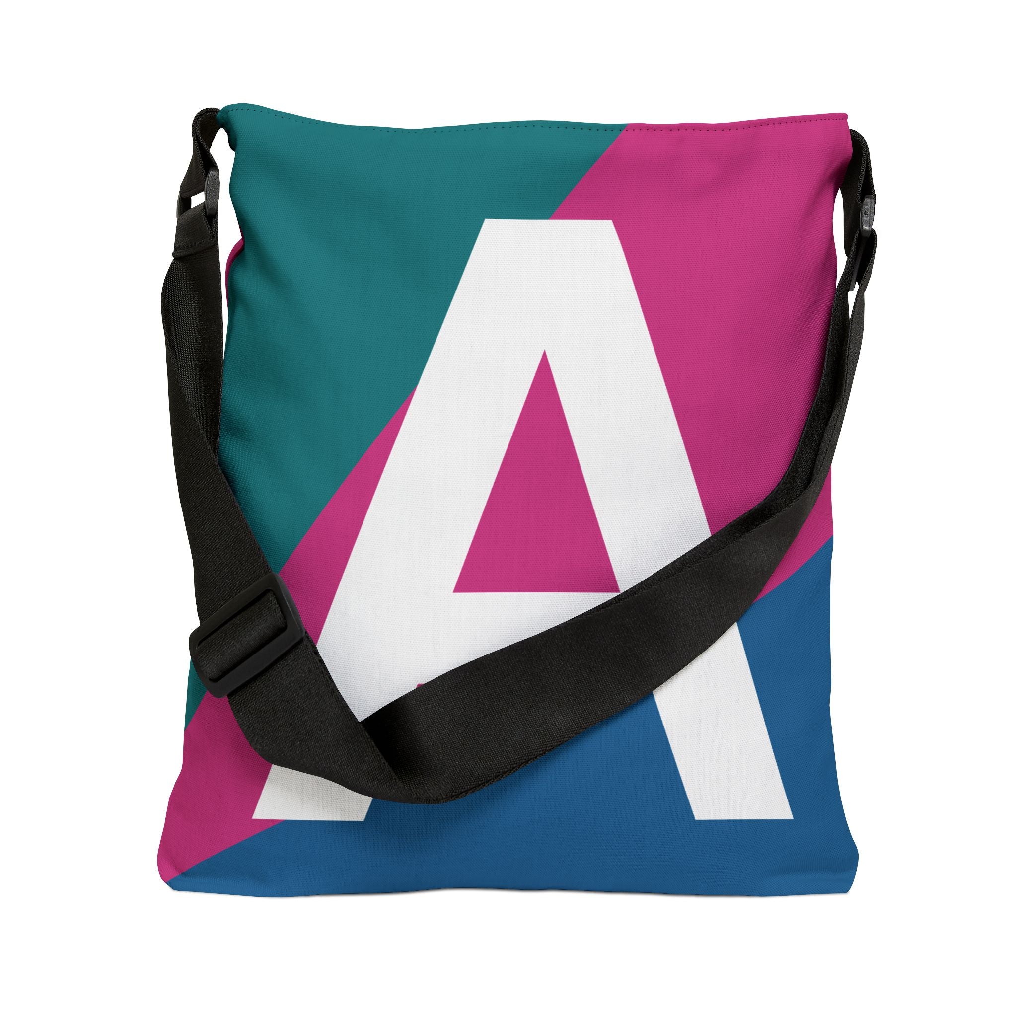 Initial Letter 'A' Colorblock Adjustable Tote Bag — Monogram Alphabet Shoulder Bag